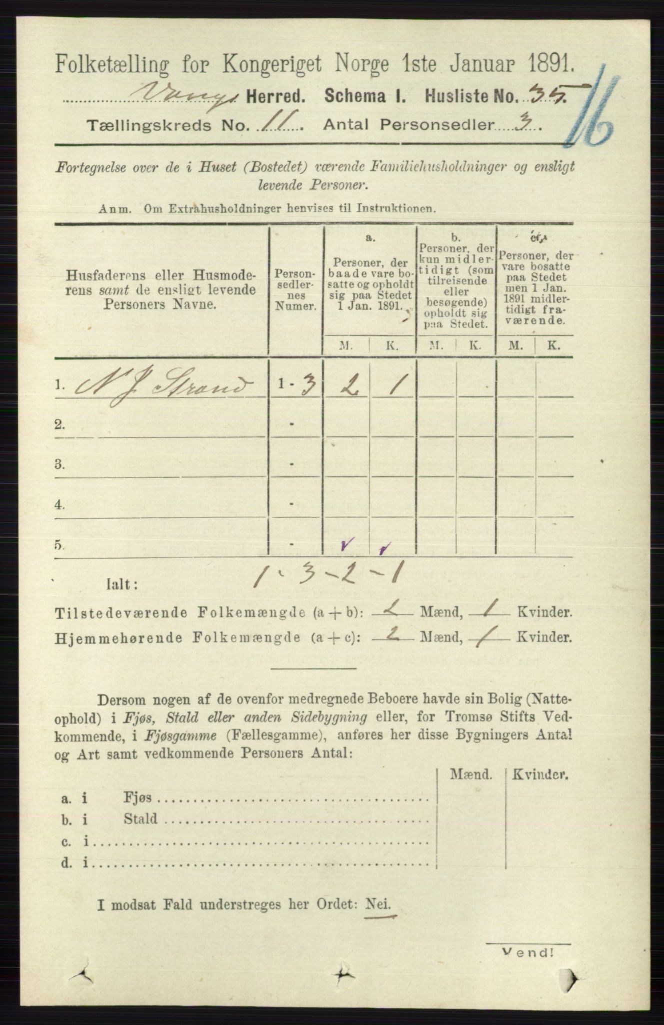 RA, Folketelling 1891 for 0545 Vang herred, 1891, s. 2389