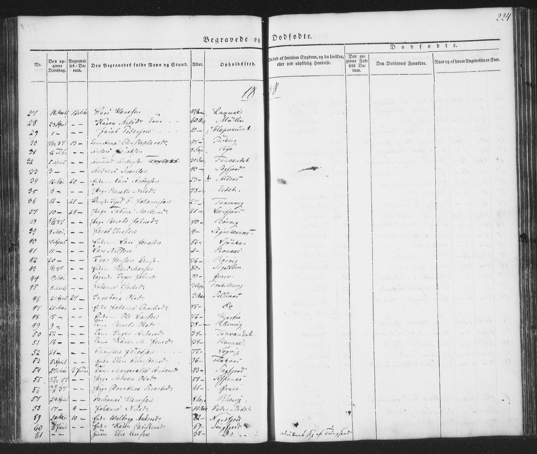 Ministerialprotokoller, klokkerbøker og fødselsregistre - Nordland, AV/SAT-A-1459/853/L0769: Ministerialbok nr. 853A08, 1836-1856, s. 224