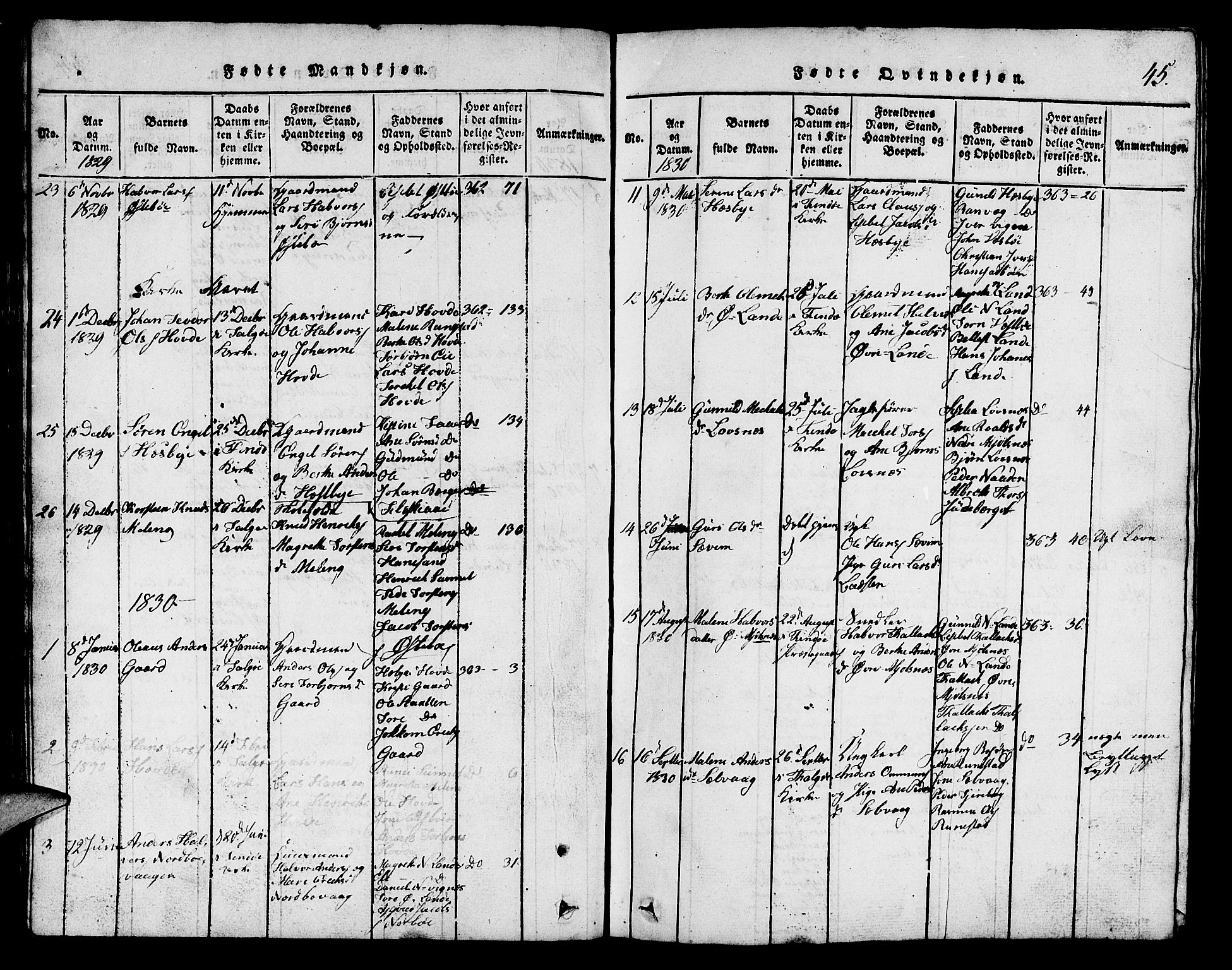 Finnøy sokneprestkontor, AV/SAST-A-101825/H/Ha/Hab/L0001: Klokkerbok nr. B 1, 1816-1856, s. 45