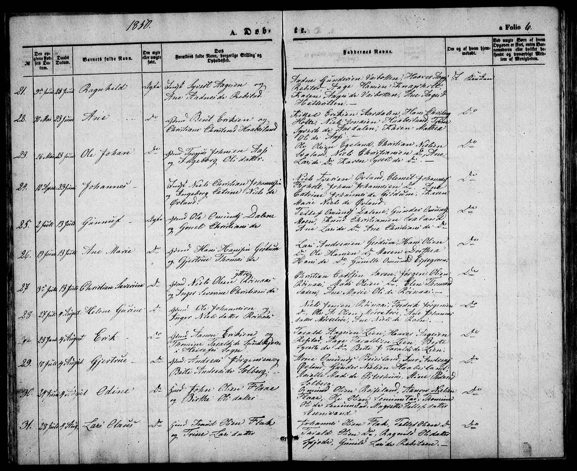 Birkenes sokneprestkontor, AV/SAK-1111-0004/F/Fb/L0002: Klokkerbok nr. B 2, 1849-1876, s. 6