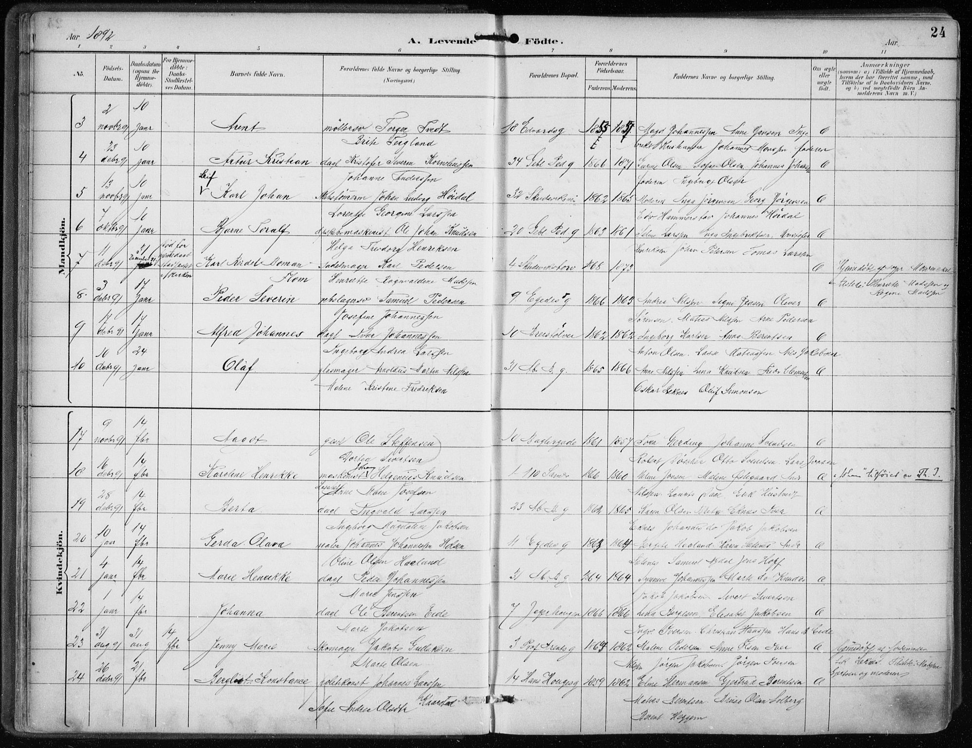 Sandviken Sokneprestembete, AV/SAB-A-77601/H/Ha/L0005: Ministerialbok nr. B 2, 1891-1901, s. 24