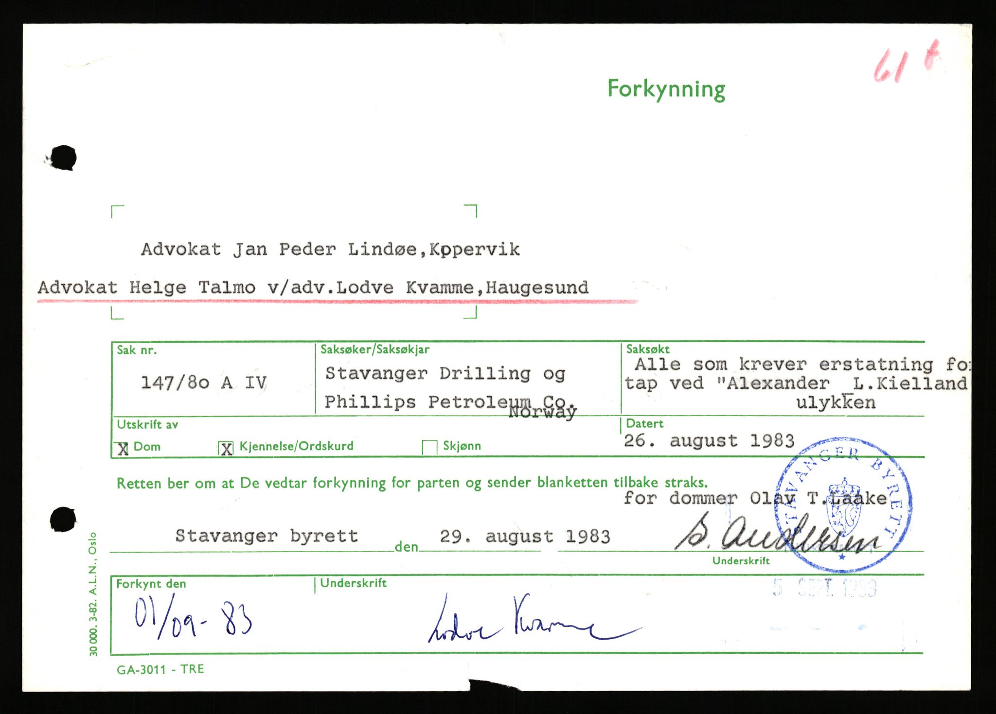 Stavanger byrett, AV/SAST-A-100455/003/F/Fh/Fhb/L0039b: A IV sak nr 147, 1980, s. 783