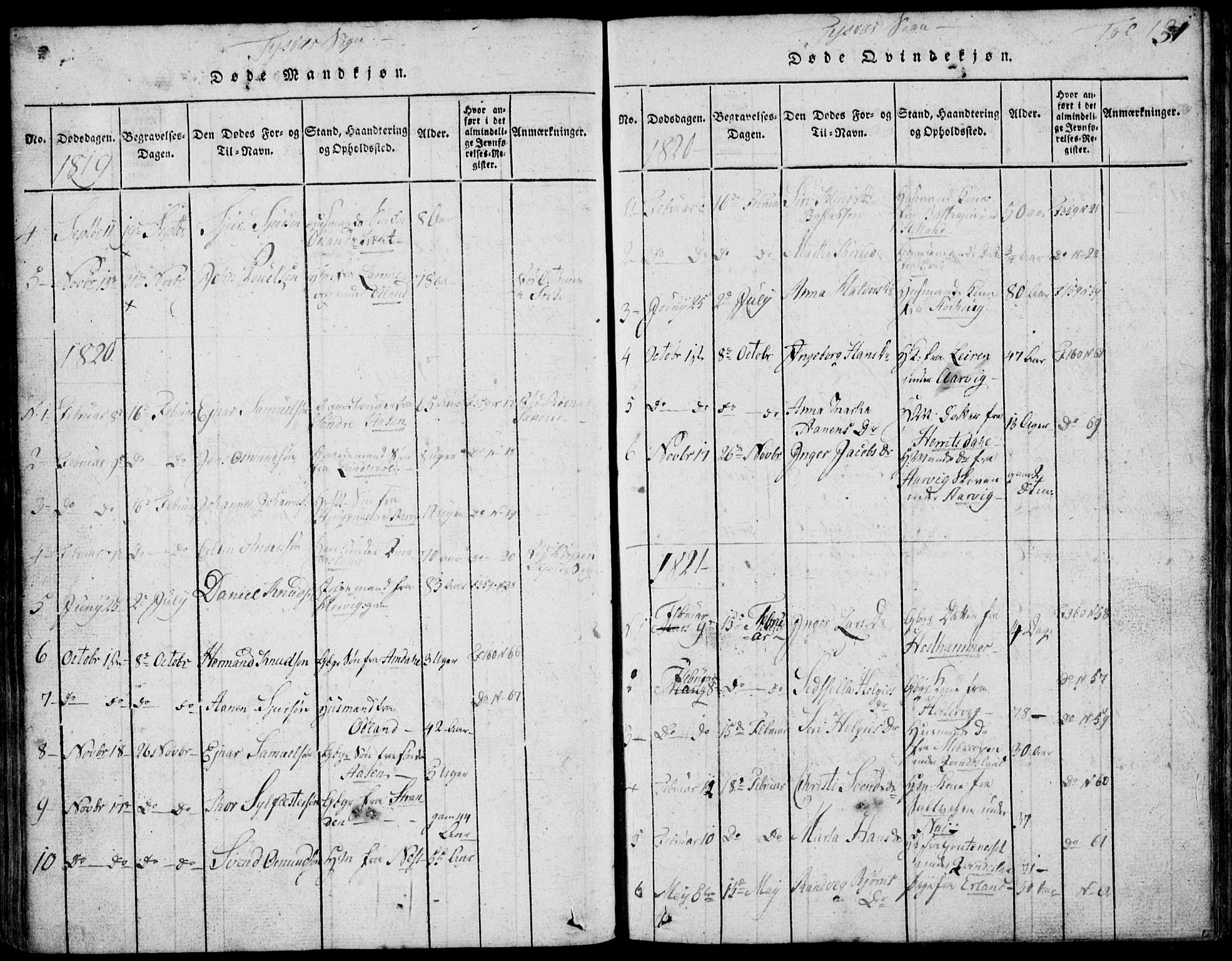 Skjold sokneprestkontor, SAST/A-101847/H/Ha/Hab/L0002: Klokkerbok nr. B 2 /1, 1815-1830, s. 131