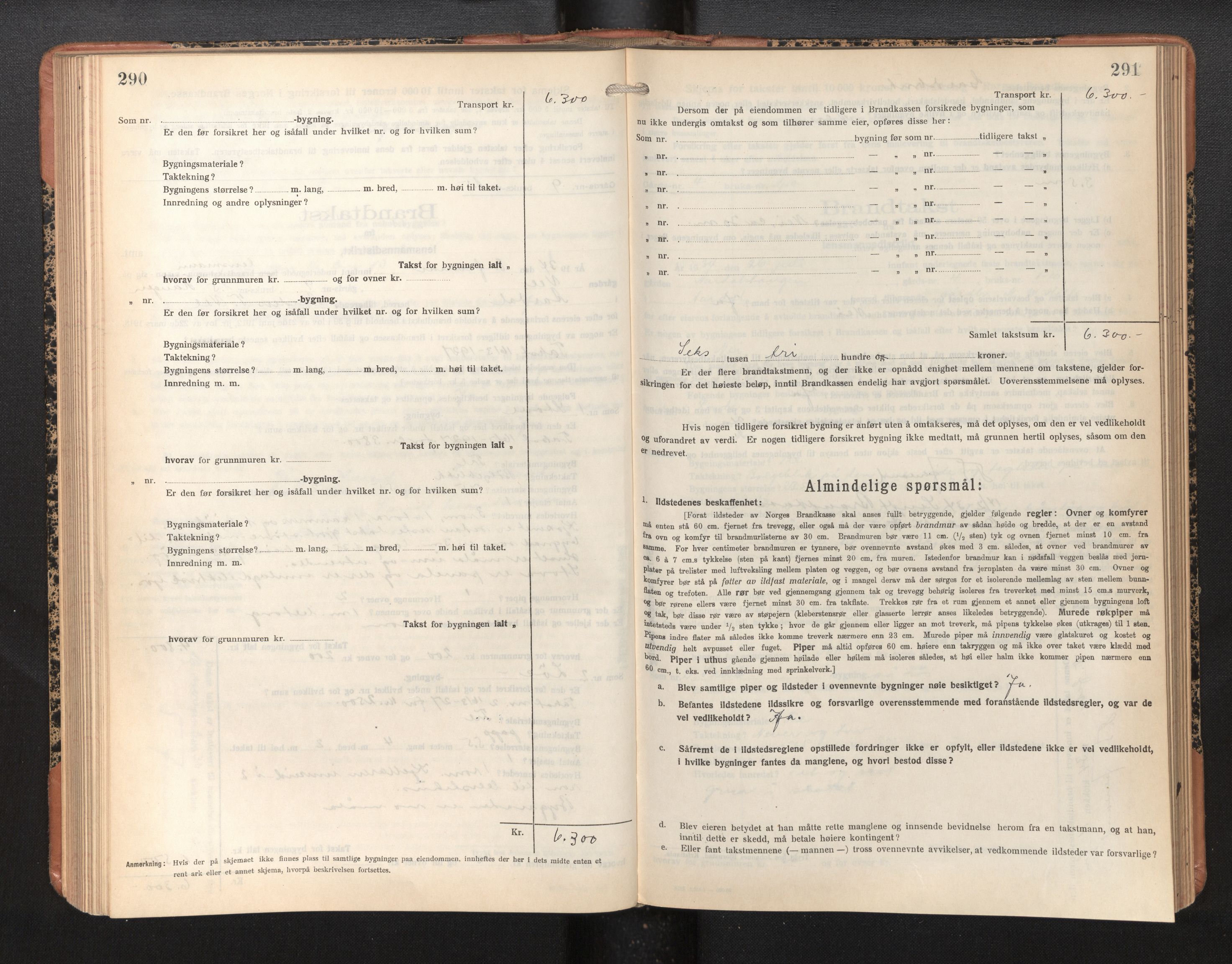 Lensmannen i Årdal, SAB/A-30501/0012/L0010: Branntakstprotokoll, skjematakst, 1926-1939, s. 290-291