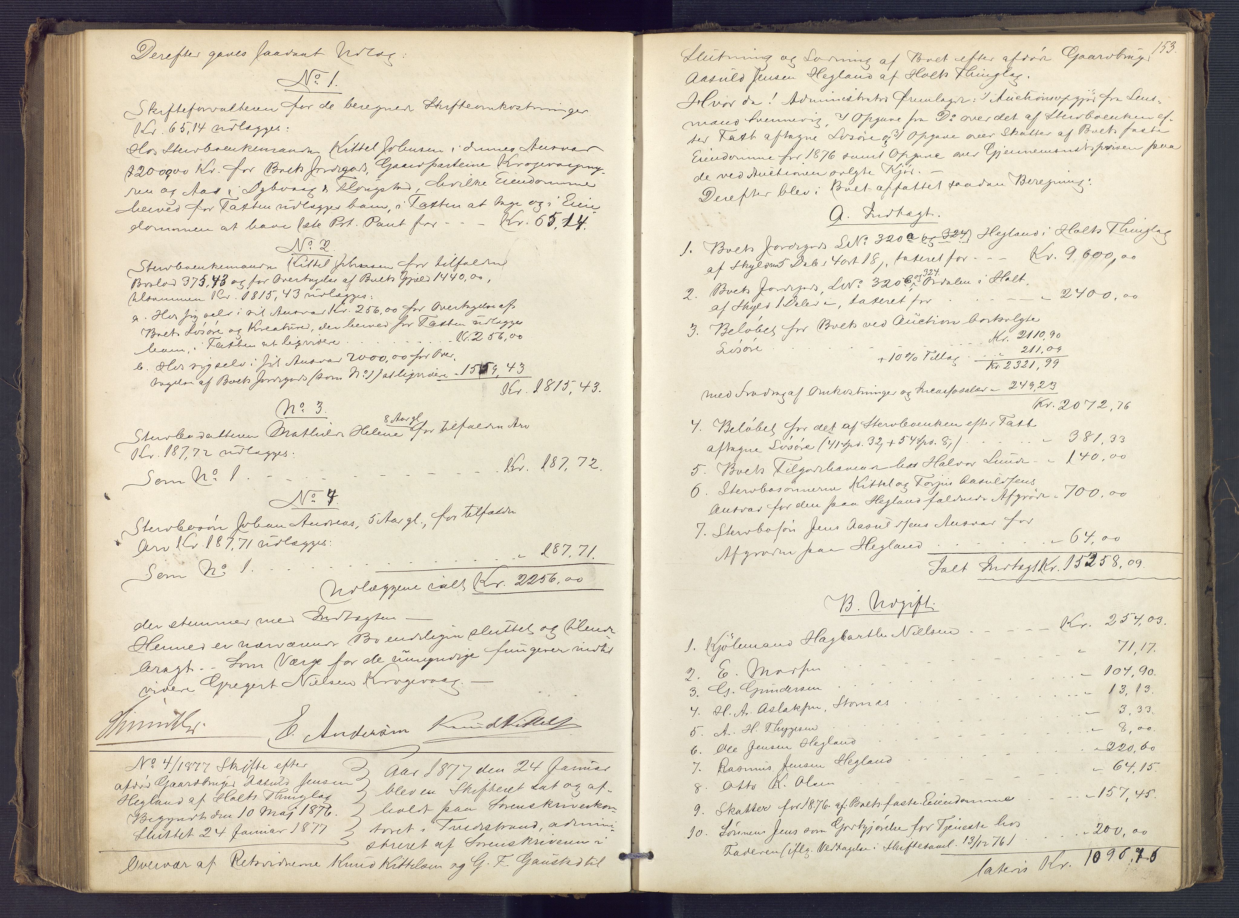 Holt sorenskriveri, AV/SAK-1221-0002/H/Hc/L0032: Skifteutlodningsprotokoll nr. 7, 1874-1879, s. 152b-153a