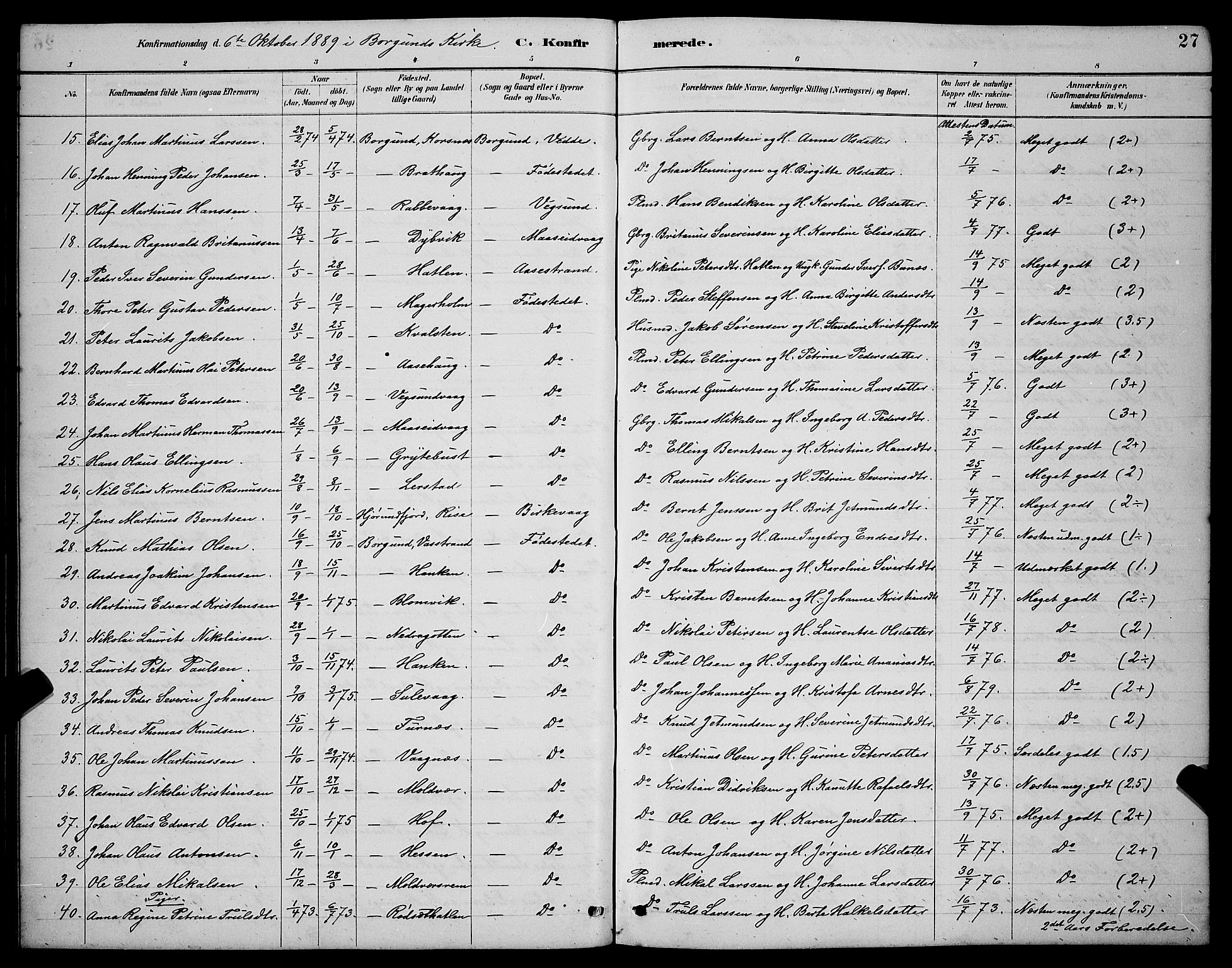 Ministerialprotokoller, klokkerbøker og fødselsregistre - Møre og Romsdal, AV/SAT-A-1454/528/L0430: Klokkerbok nr. 528C11, 1884-1899, s. 27