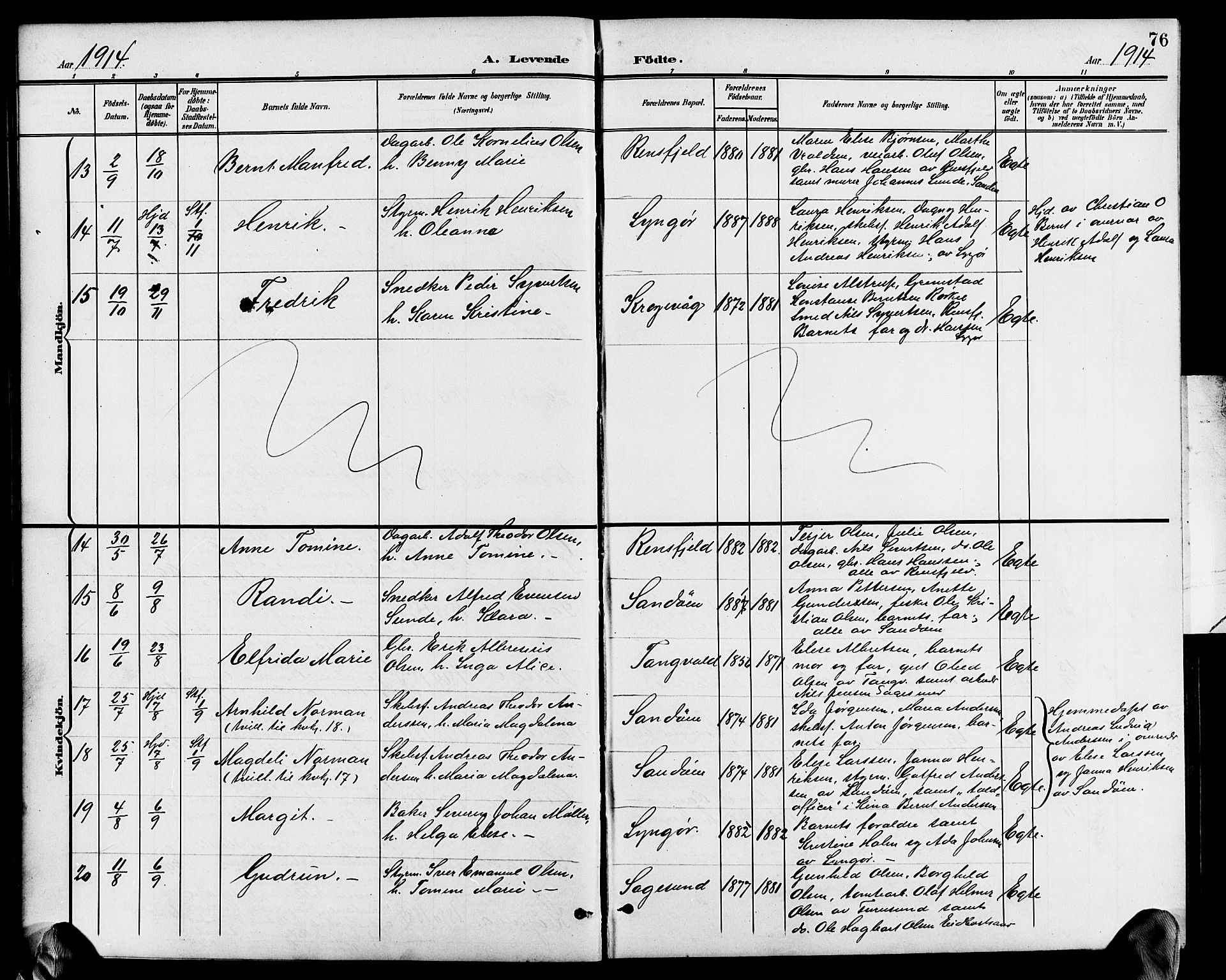 Dypvåg sokneprestkontor, AV/SAK-1111-0007/F/Fb/Fba/L0014: Klokkerbok nr. B 14, 1901-1922, s. 76