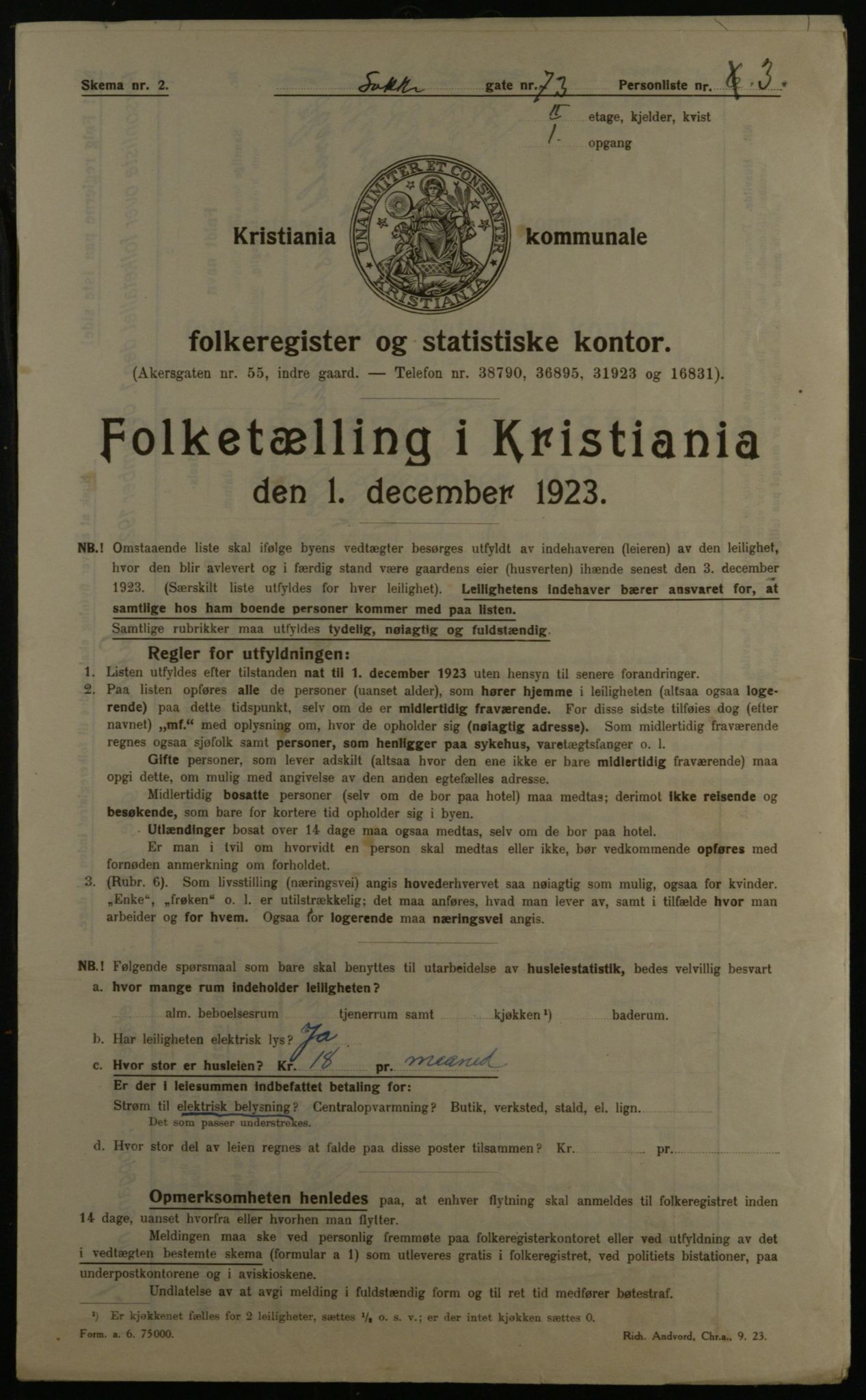 OBA, Kommunal folketelling 1.12.1923 for Kristiania, 1923, s. 62398