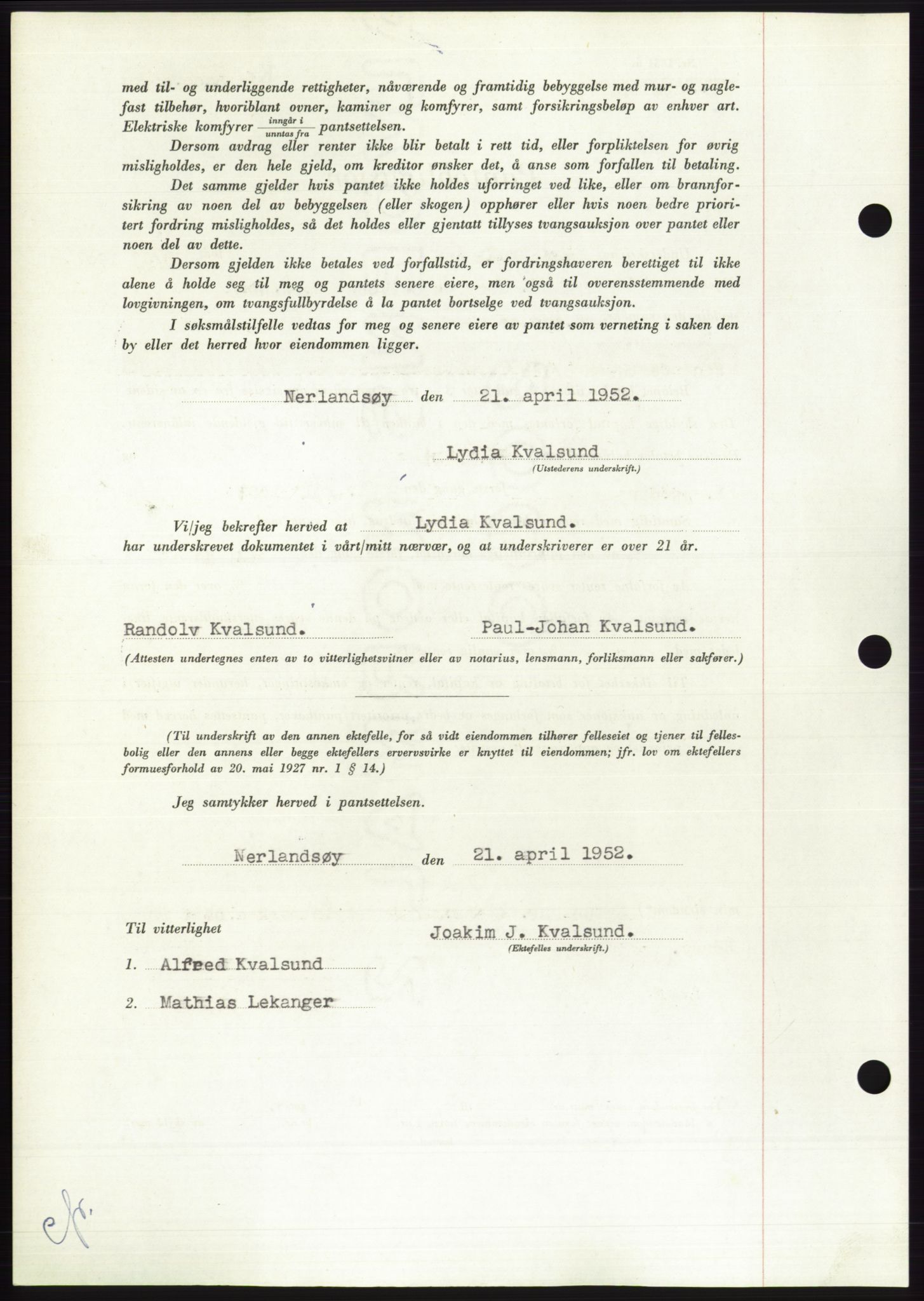 Søre Sunnmøre sorenskriveri, AV/SAT-A-4122/1/2/2C/L0121: Pantebok nr. 9B, 1951-1952, Dagboknr: 898/1952