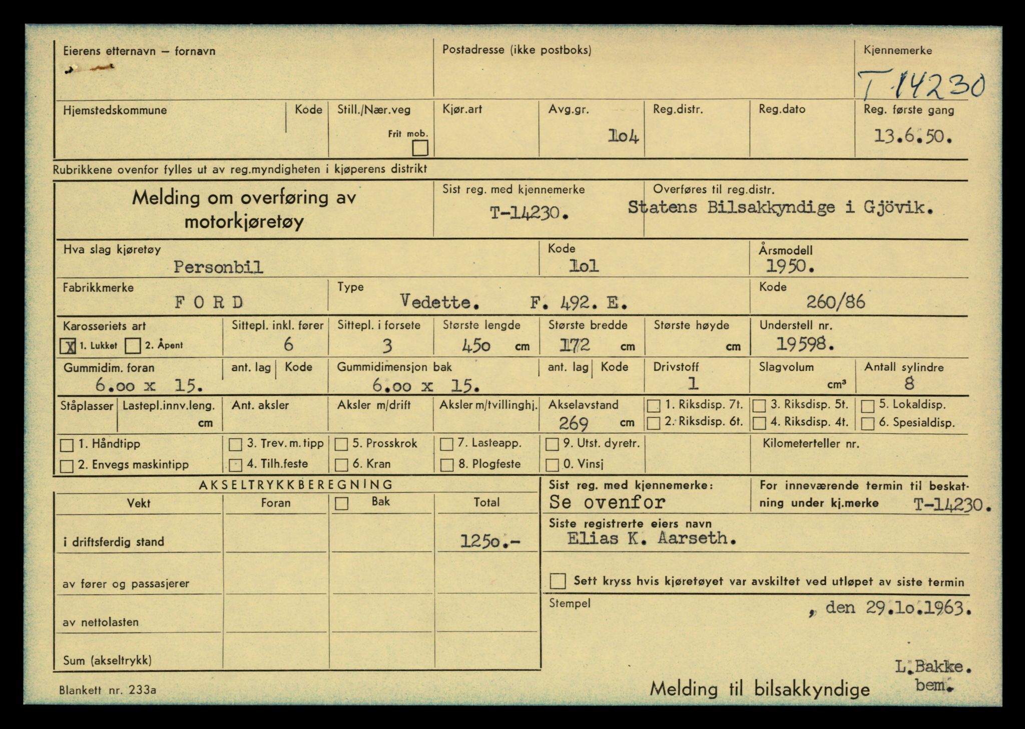 Møre og Romsdal vegkontor - Ålesund trafikkstasjon, AV/SAT-A-4099/F/Fe/L0044: Registreringskort for kjøretøy T 14205 - T 14319, 1927-1998, s. 732