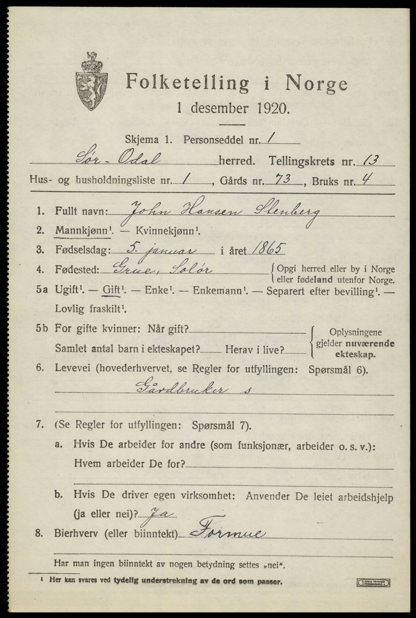 SAH, Folketelling 1920 for 0419 Sør-Odal herred, 1920, s. 12931