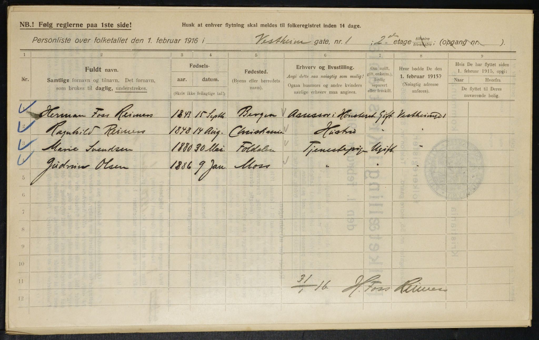 OBA, Kommunal folketelling 1.2.1916 for Kristiania, 1916, s. 126173