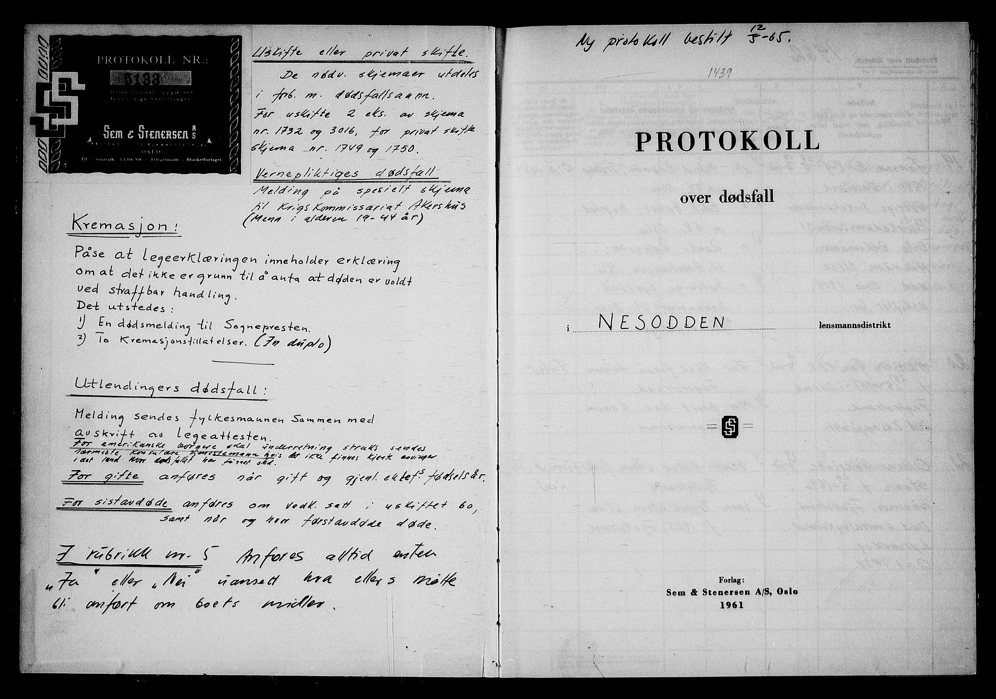 Nesodden lensmannskontor, SAO/A-10279/H/Ha/Haa/L0007: Dødsfallprotokoll, 1962-1966