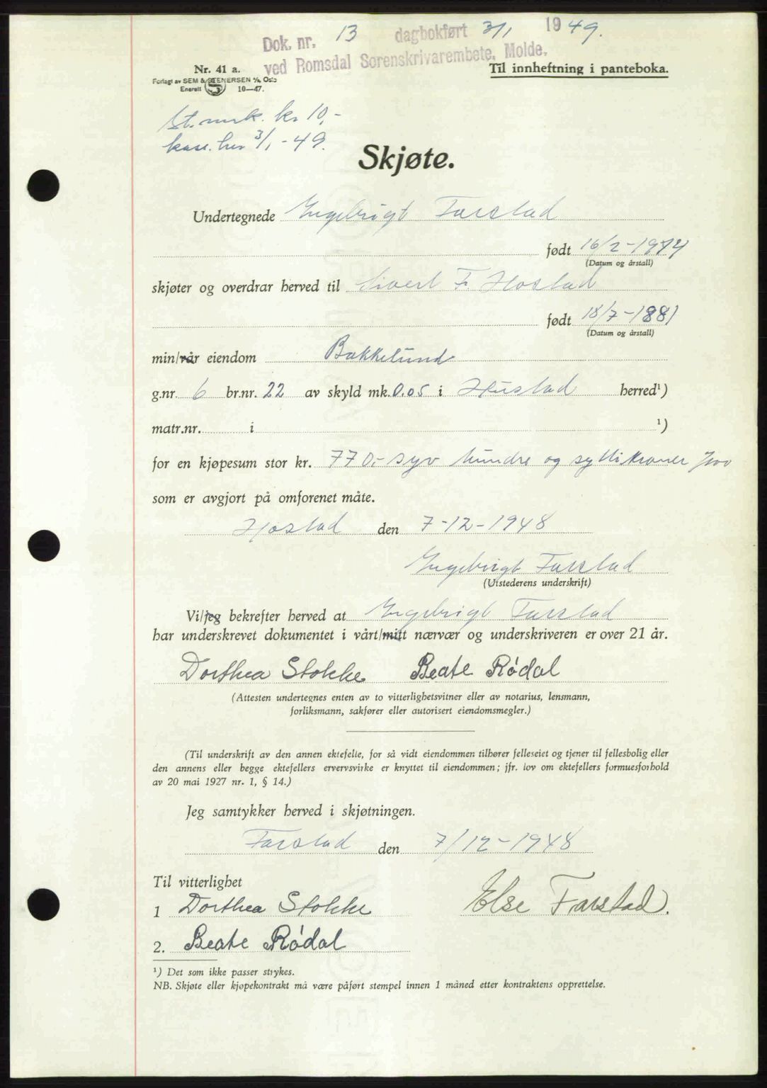 Romsdal sorenskriveri, AV/SAT-A-4149/1/2/2C: Pantebok nr. A28, 1948-1949, Dagboknr: 13/1949