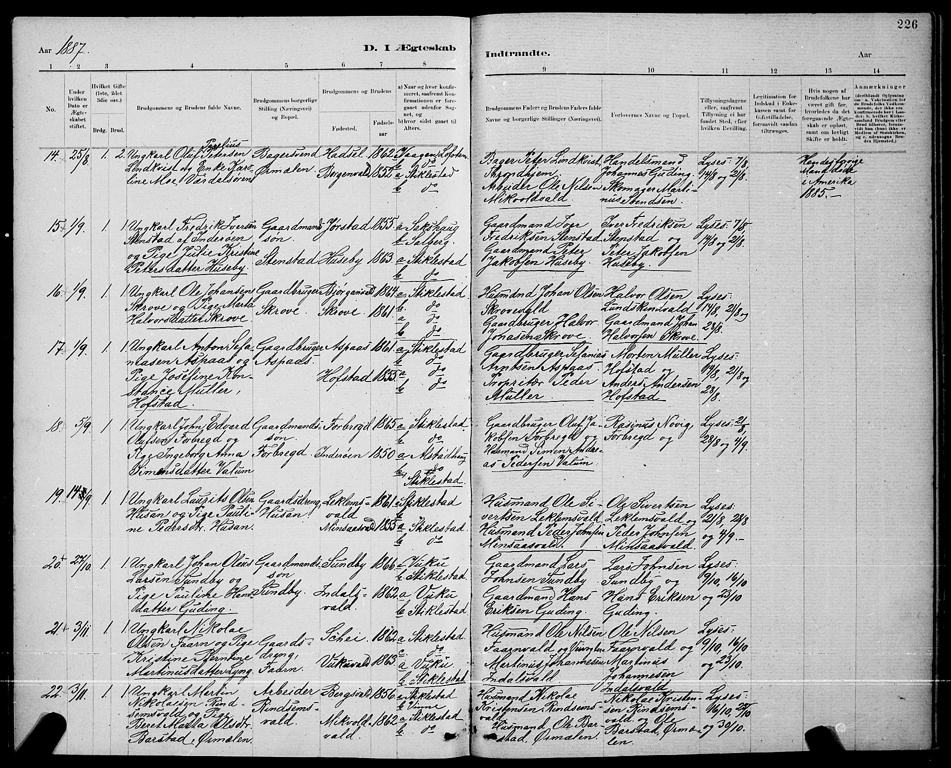 Ministerialprotokoller, klokkerbøker og fødselsregistre - Nord-Trøndelag, AV/SAT-A-1458/723/L0256: Klokkerbok nr. 723C04, 1879-1890, s. 226