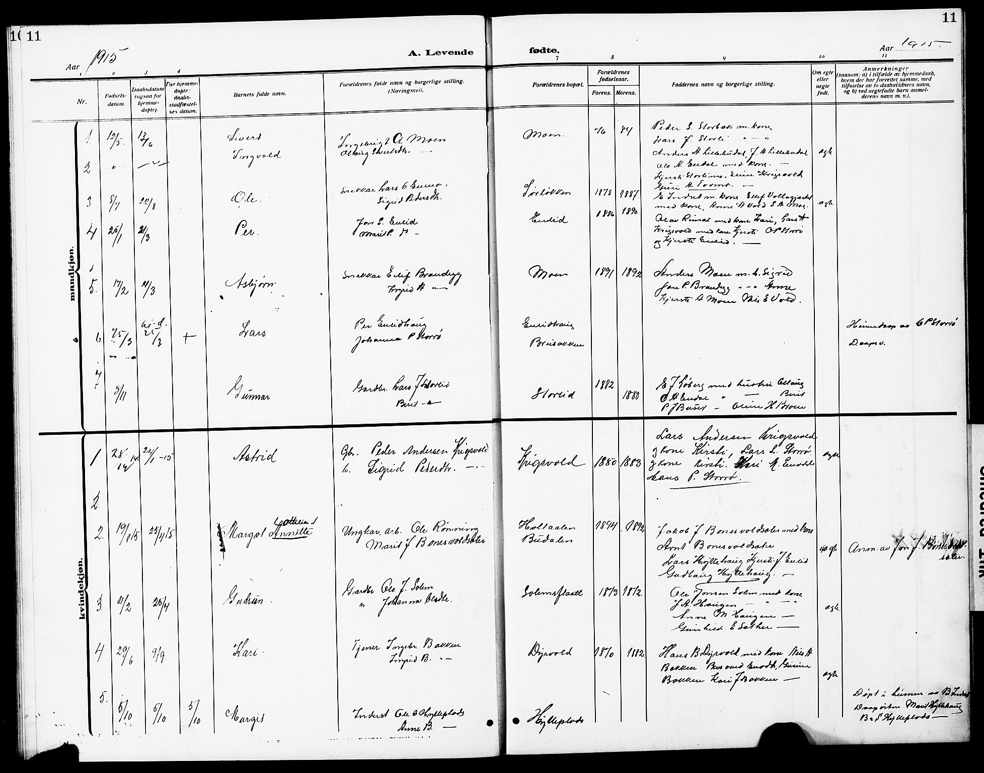 Ministerialprotokoller, klokkerbøker og fødselsregistre - Sør-Trøndelag, AV/SAT-A-1456/690/L1052: Klokkerbok nr. 690C02, 1907-1929, s. 11