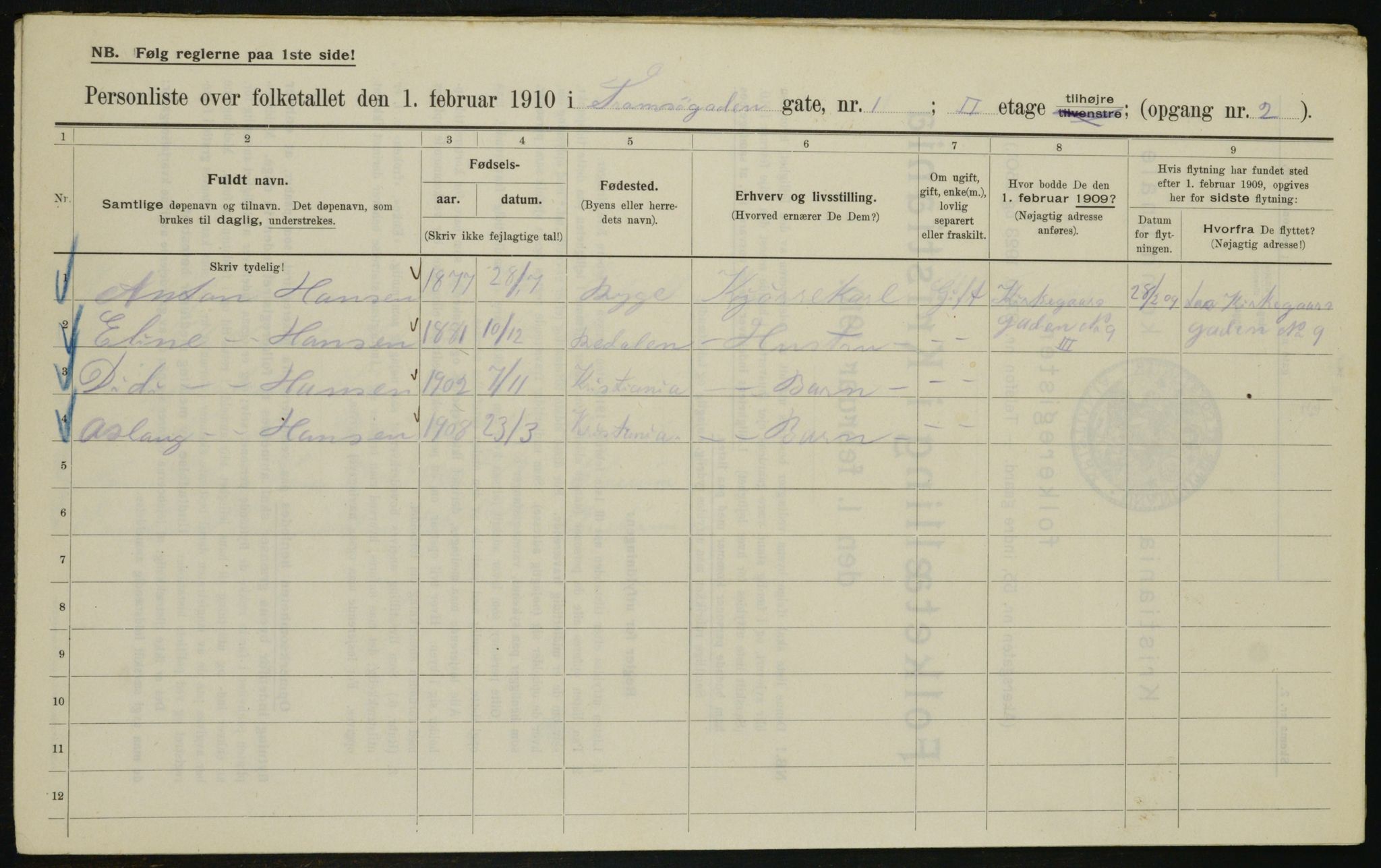 OBA, Kommunal folketelling 1.2.1910 for Kristiania, 1910, s. 109729