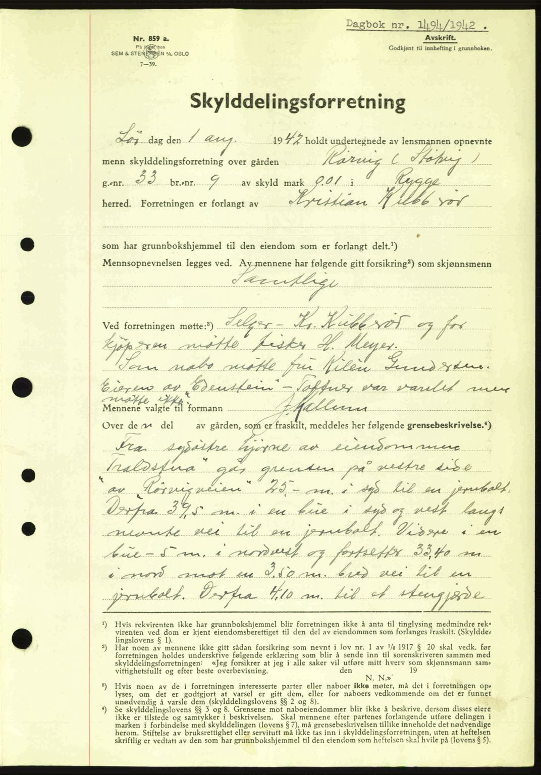 Moss sorenskriveri, SAO/A-10168: Pantebok nr. A10, 1942-1943, Dagboknr: 1494/1942