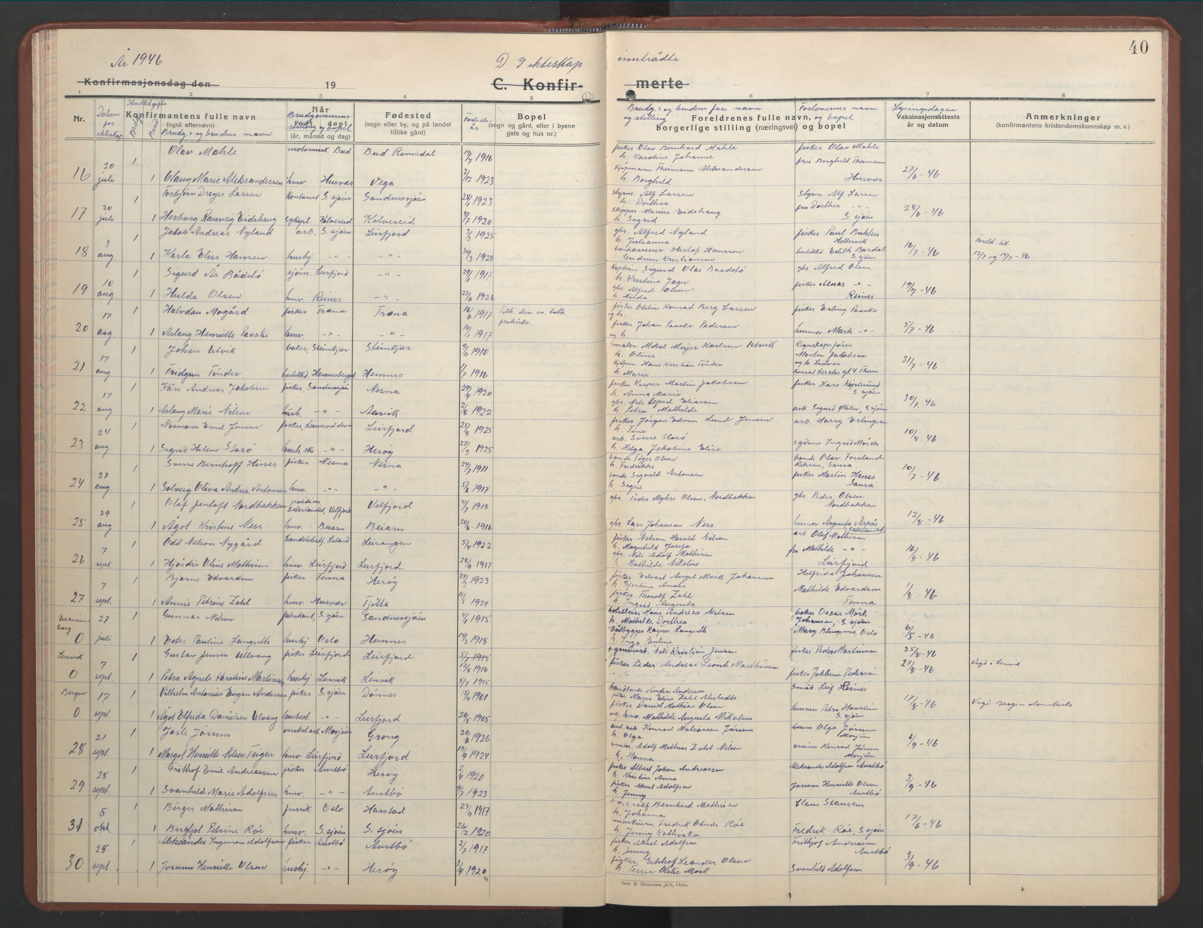 Ministerialprotokoller, klokkerbøker og fødselsregistre - Nordland, AV/SAT-A-1459/831/L0481: Klokkerbok nr. 831C08, 1935-1948, s. 40