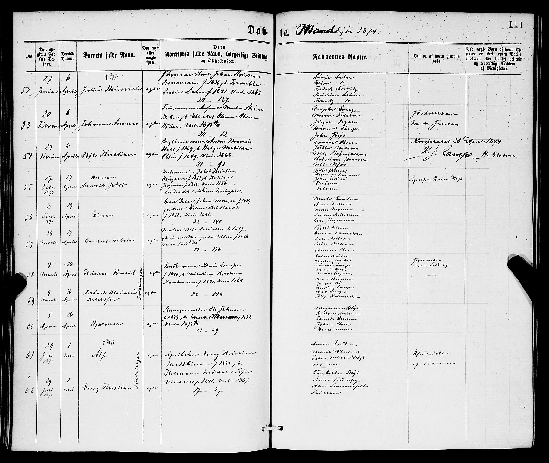 Korskirken sokneprestembete, AV/SAB-A-76101/H/Hab: Klokkerbok nr. B 6, 1869-1874, s. 111