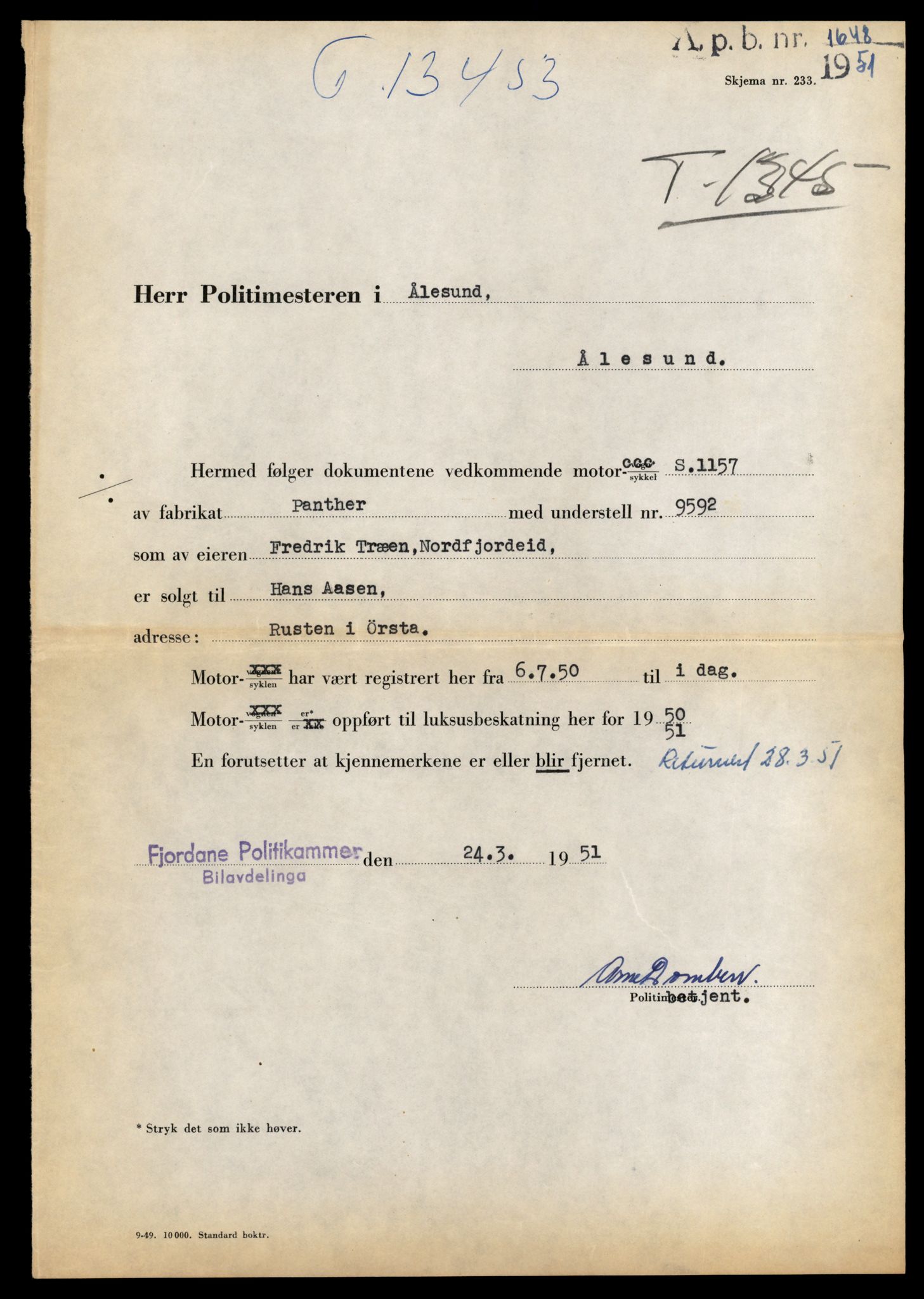 Møre og Romsdal vegkontor - Ålesund trafikkstasjon, AV/SAT-A-4099/F/Fe/L0039: Registreringskort for kjøretøy T 13361 - T 13530, 1927-1998, s. 1579