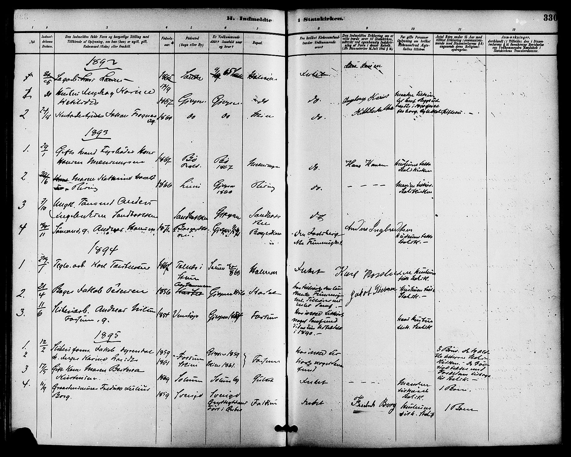 Gjerpen kirkebøker, AV/SAKO-A-265/F/Fa/L0010: Ministerialbok nr. I 10, 1886-1895, s. 330