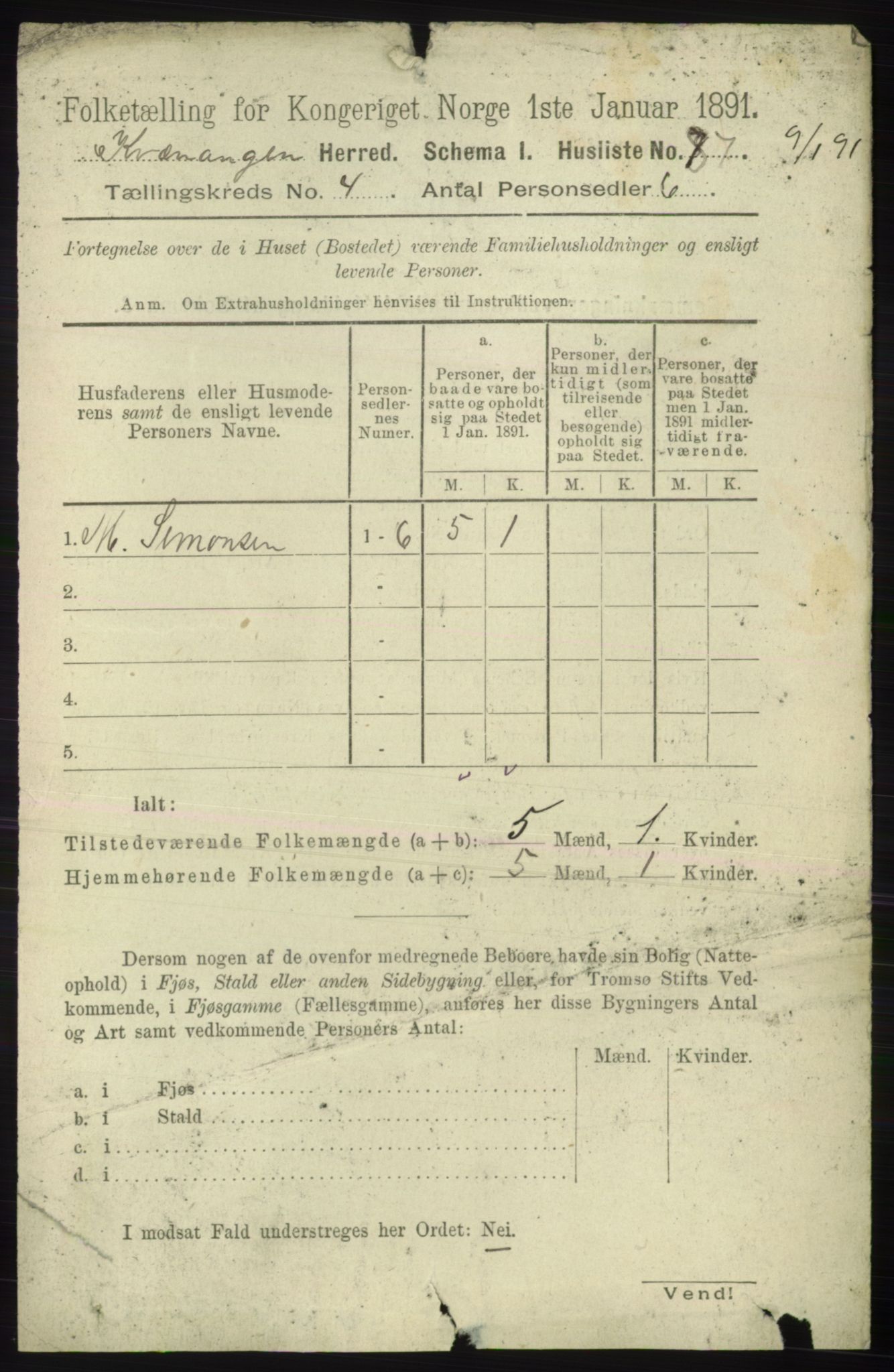 RA, Folketelling 1891 for 1943 Kvænangen herred, 1891, s. 1540