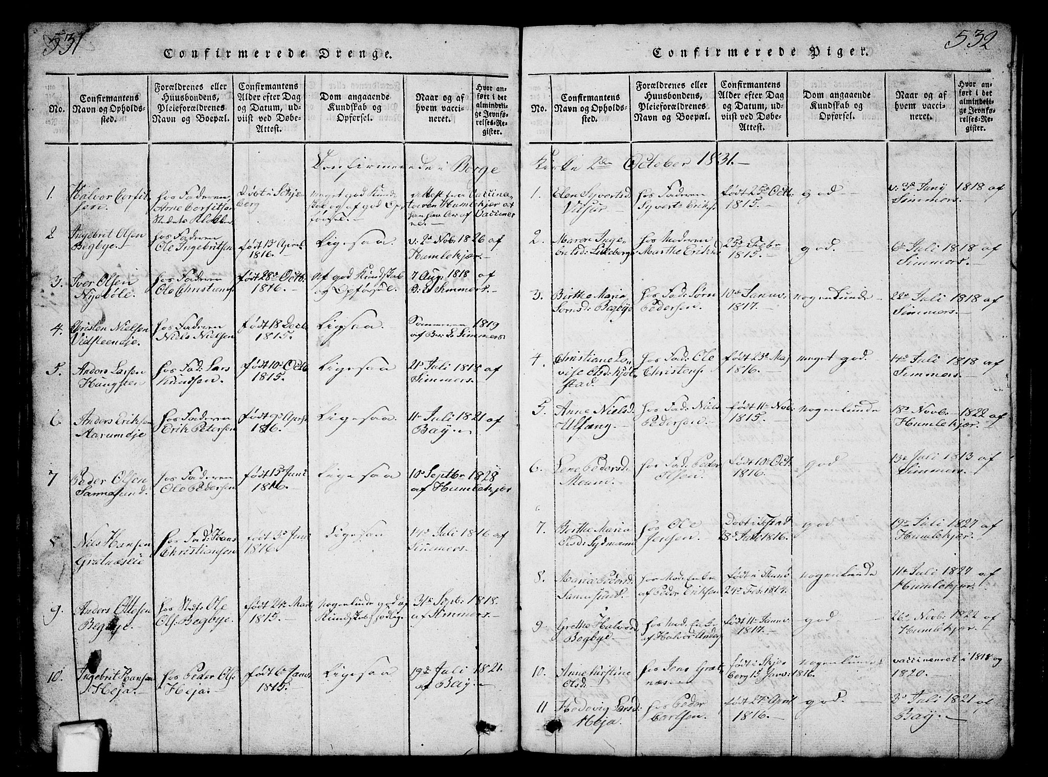 Borge prestekontor Kirkebøker, SAO/A-10903/G/Ga/L0001: Klokkerbok nr.  I 1, 1815-1835, s. 531-532