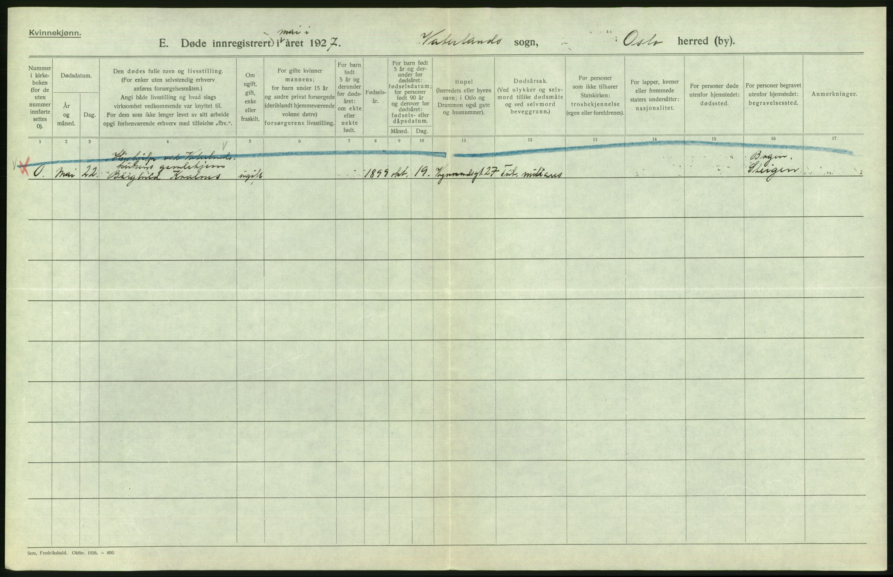 Statistisk sentralbyrå, Sosiodemografiske emner, Befolkning, AV/RA-S-2228/D/Df/Dfc/Dfcg/L0010: Oslo: Døde kvinner, dødfødte, 1927, s. 592