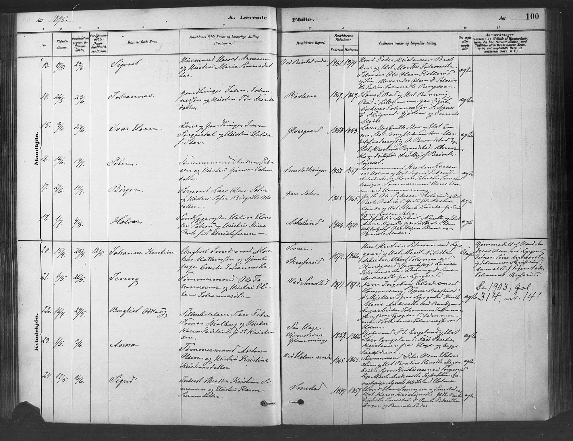 Fåberg prestekontor, AV/SAH-PREST-086/H/Ha/Haa/L0009: Ministerialbok nr. 9, 1879-1898, s. 100