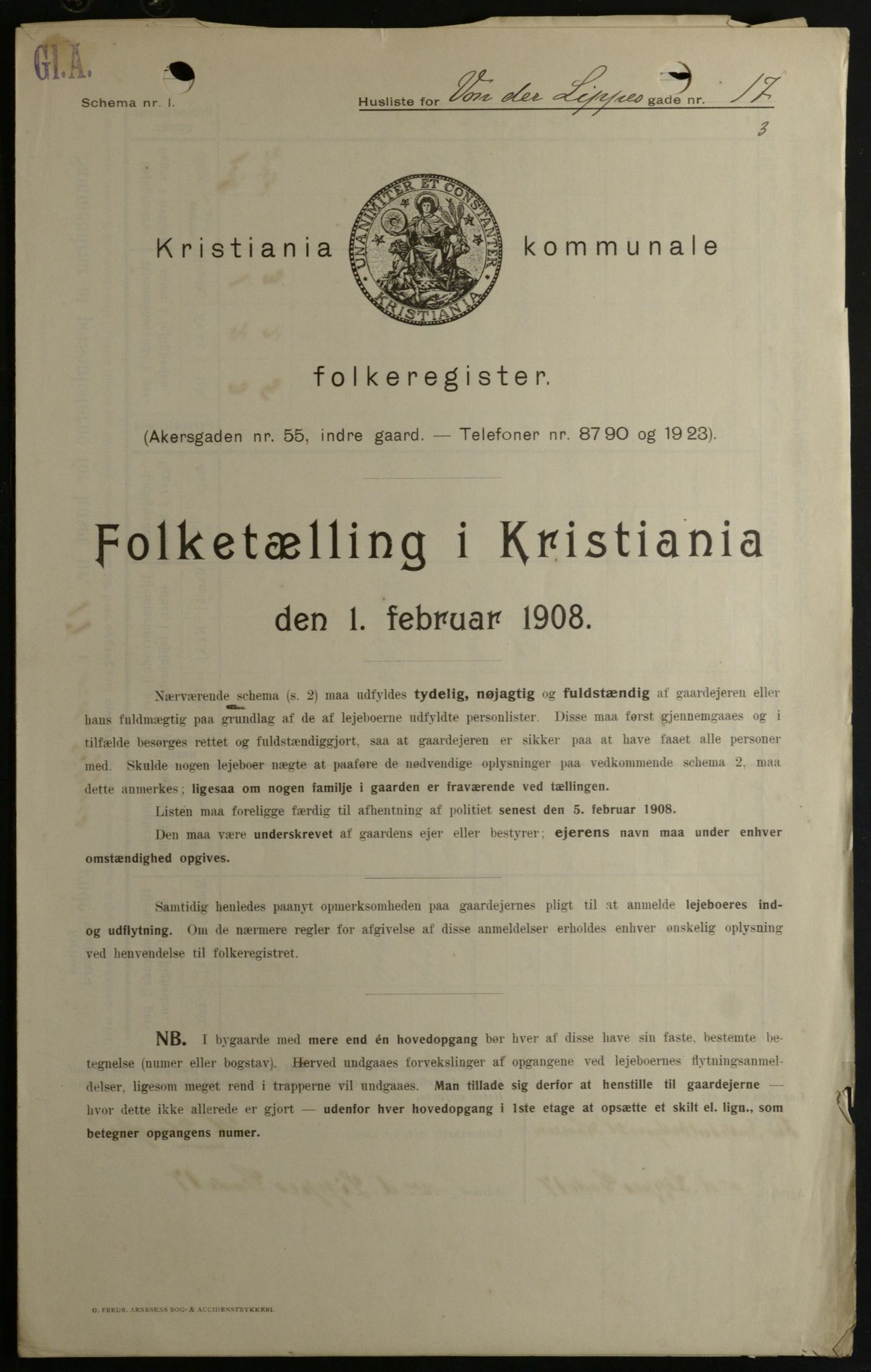 OBA, Kommunal folketelling 1.2.1908 for Kristiania kjøpstad, 1908, s. 112568