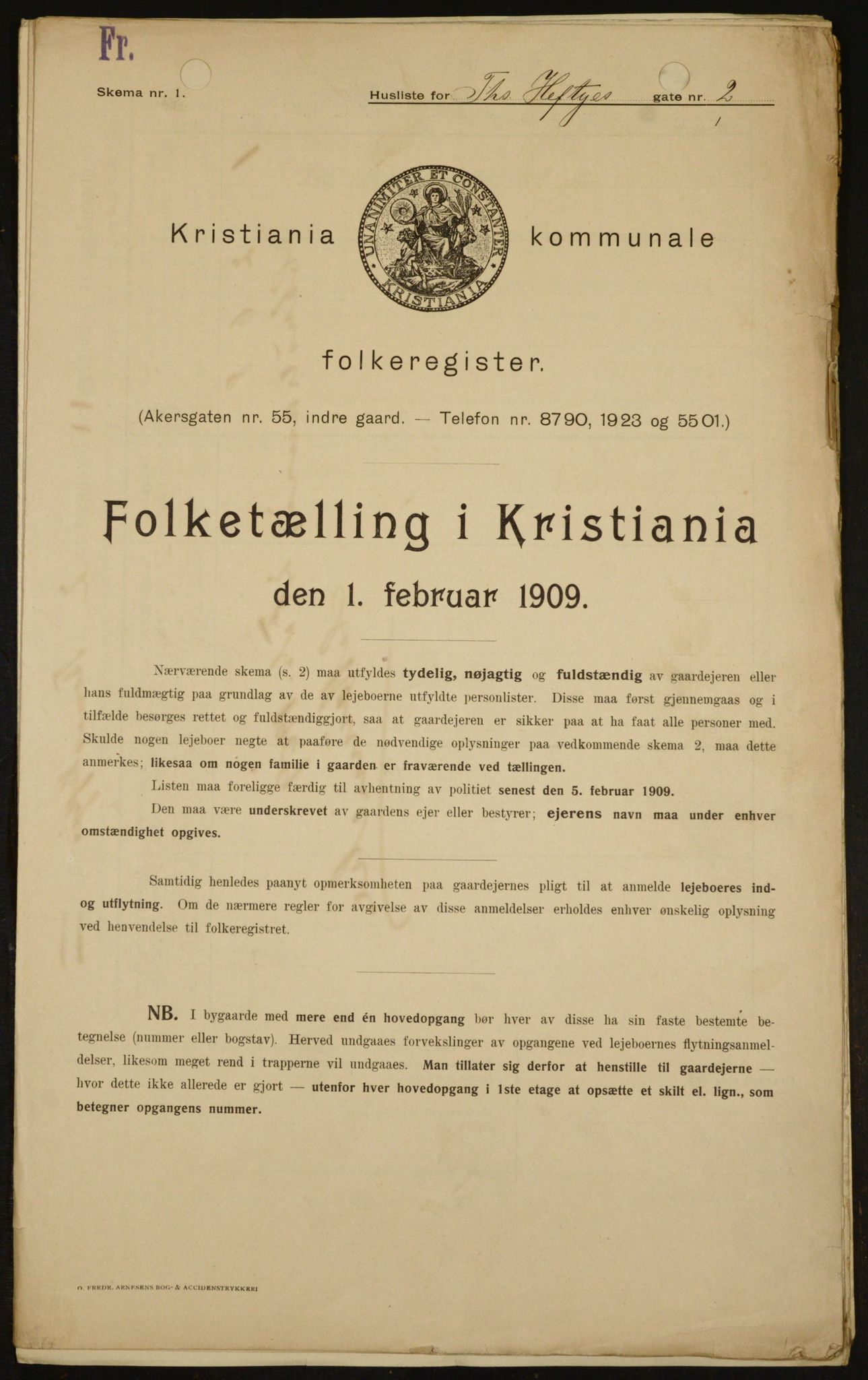 OBA, Kommunal folketelling 1.2.1909 for Kristiania kjøpstad, 1909, s. 98653