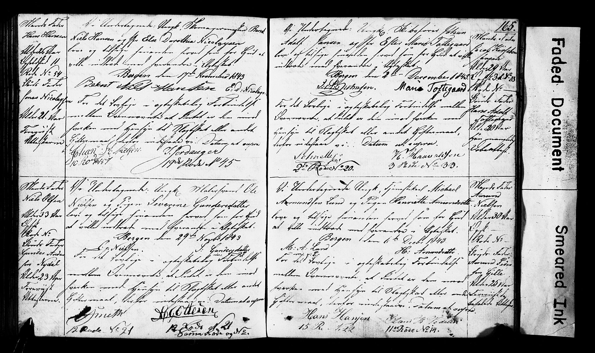 Domkirken sokneprestembete, SAB/A-74801: Forlovererklæringer nr. II.5.3, 1832-1845, s. 165