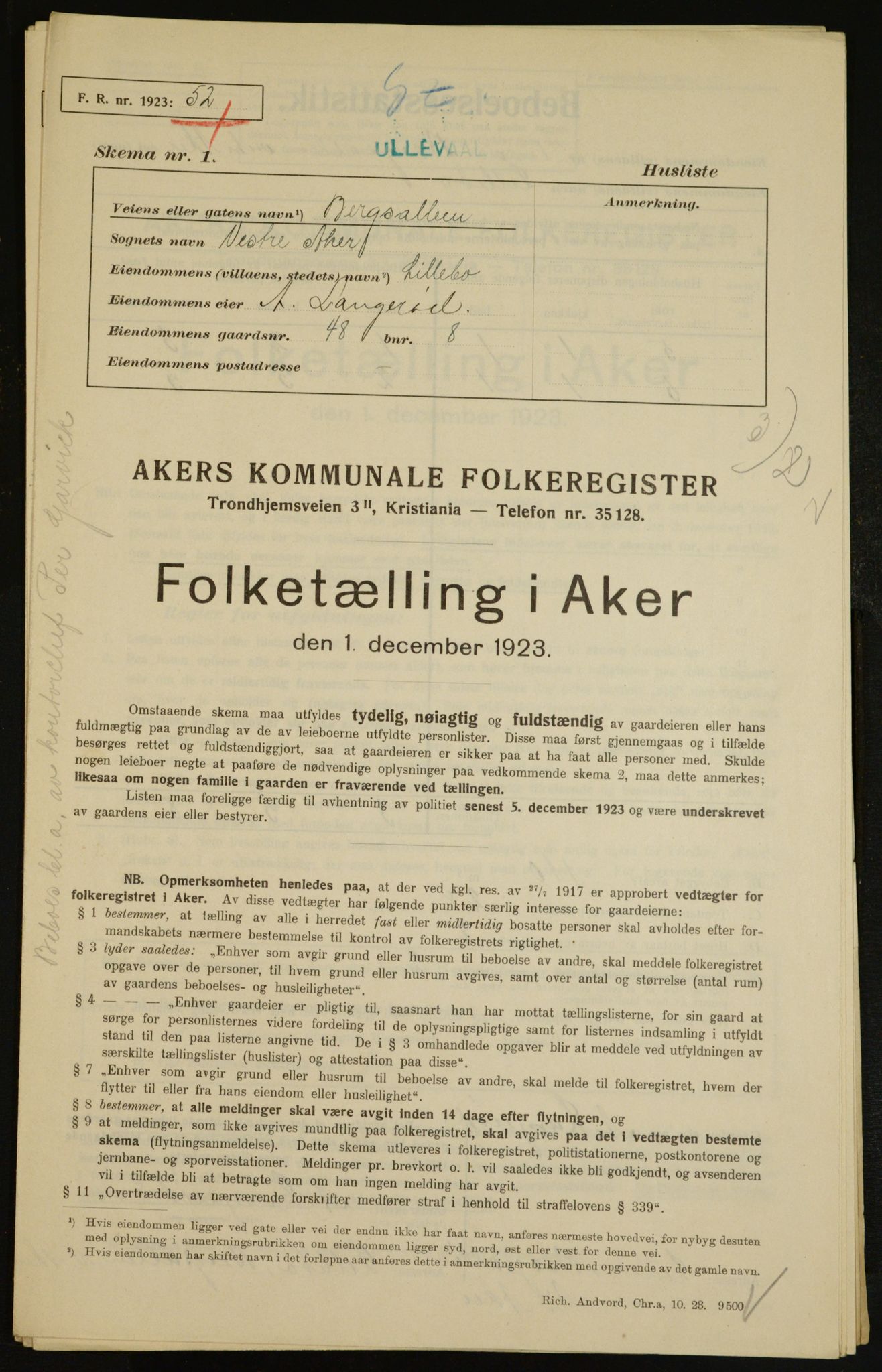 , Kommunal folketelling 1.12.1923 for Aker, 1923, s. 7760