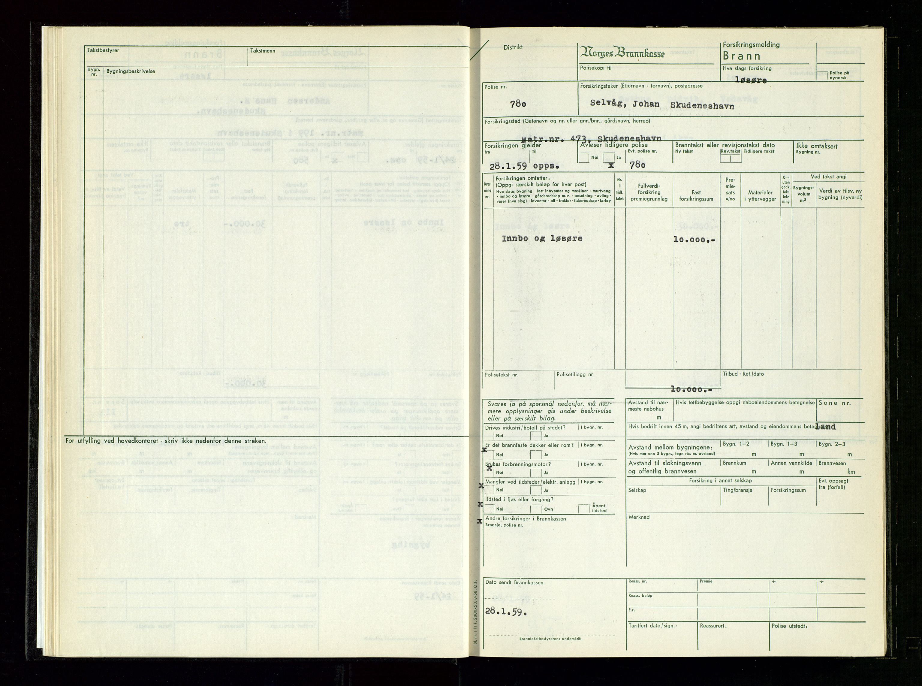 Skudenes lensmannskontor, SAST/A-100444/Gob/L0007: Branntakstprotokoll, 1959