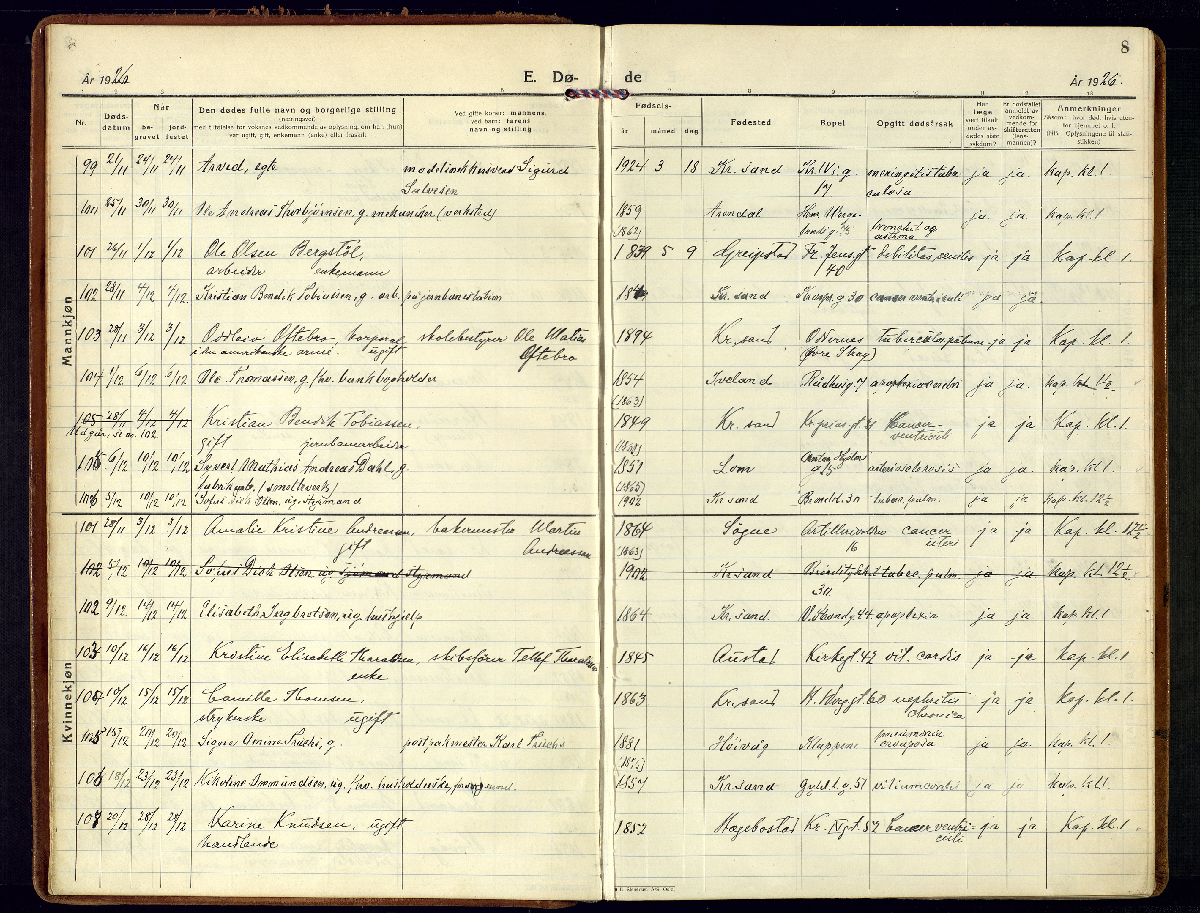 Kristiansand domprosti, AV/SAK-1112-0006/F/Fa/L0030: Ministerialbok nr. A 29, 1926-1937, s. 8