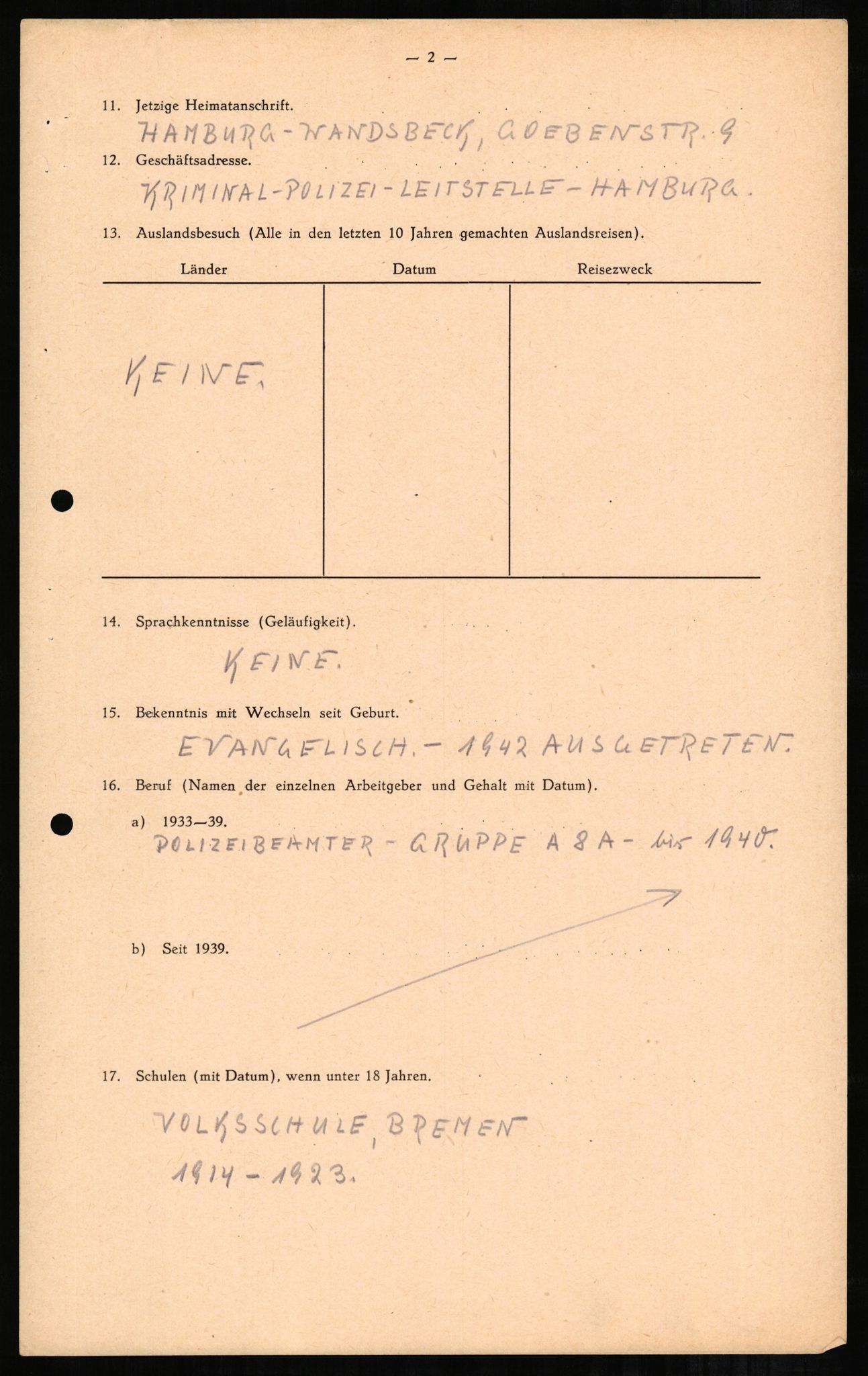 Forsvaret, Forsvarets overkommando II, RA/RAFA-3915/D/Db/L0001: CI Questionaires. Tyske okkupasjonsstyrker i Norge. Tyskere., 1945-1946, s. 55