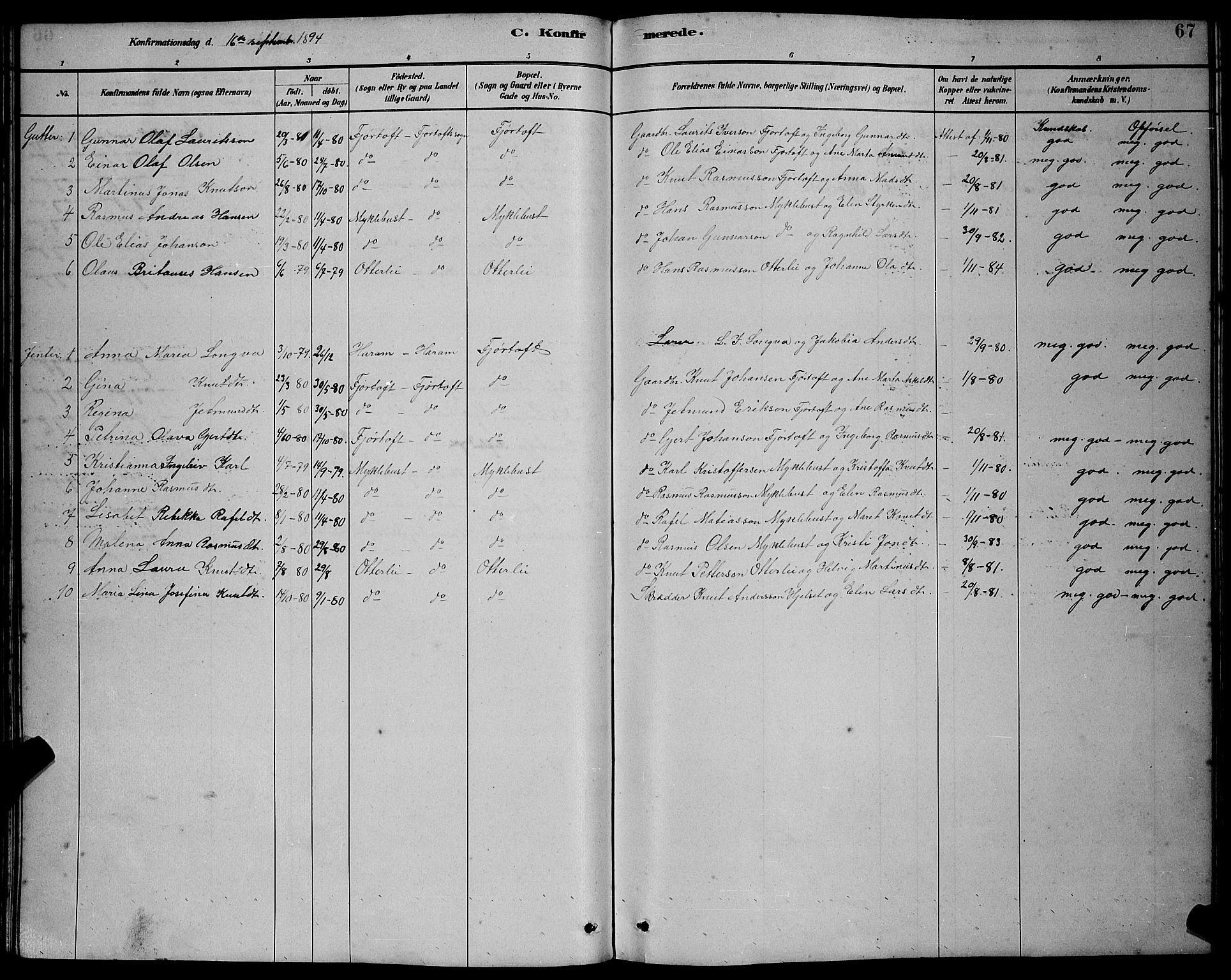 Ministerialprotokoller, klokkerbøker og fødselsregistre - Møre og Romsdal, AV/SAT-A-1454/538/L0523: Klokkerbok nr. 538C01, 1881-1900, s. 67