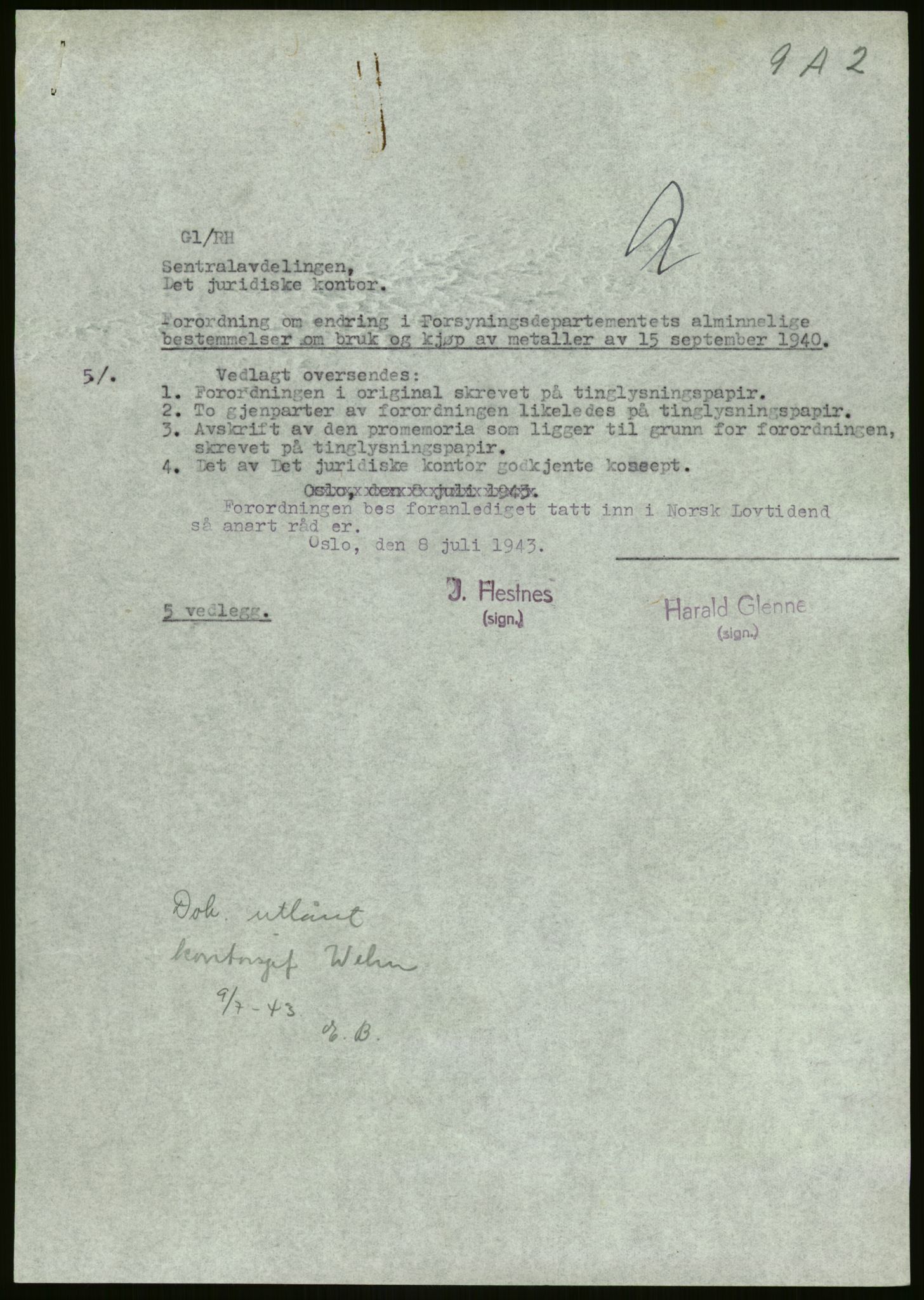 Direktoratet for industriforsyning, Sekretariatet, AV/RA-S-4153/D/Df/L0054: 9. Metallkontoret, 1940-1945, s. 45