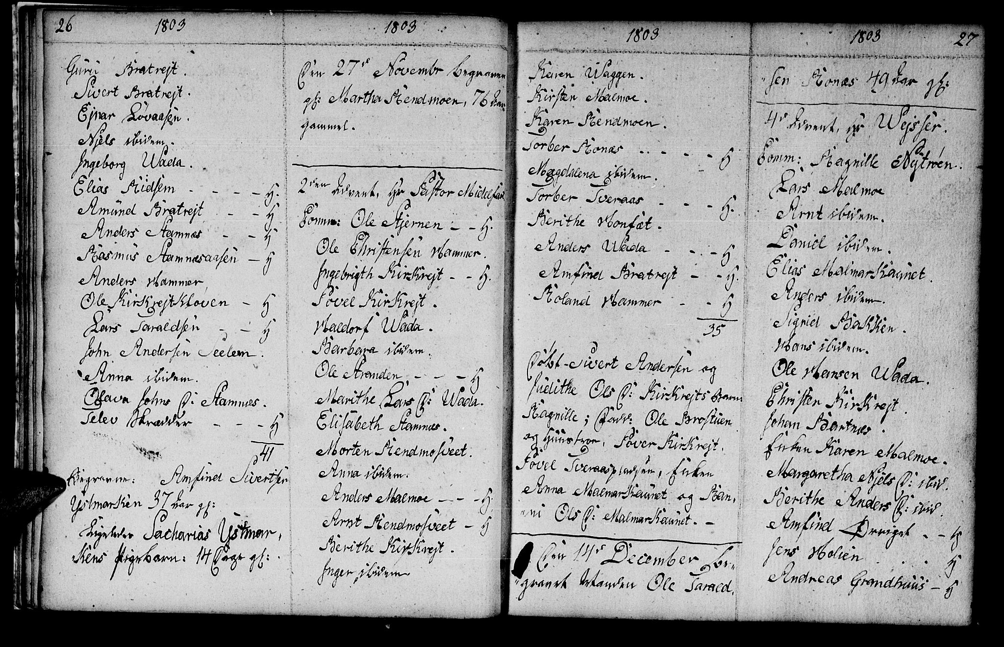 Ministerialprotokoller, klokkerbøker og fødselsregistre - Nord-Trøndelag, SAT/A-1458/745/L0432: Klokkerbok nr. 745C01, 1802-1814, s. 26-27