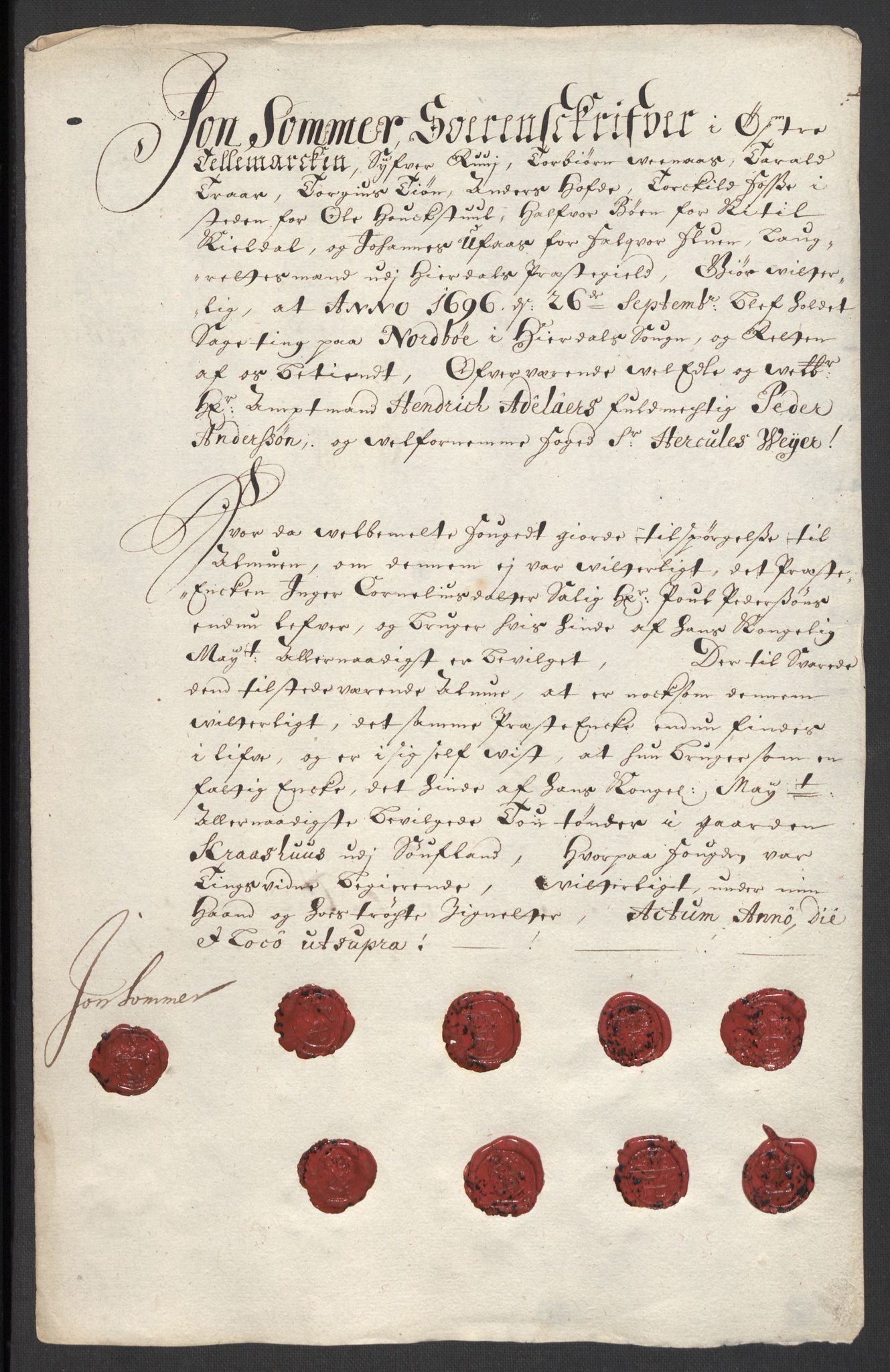 Rentekammeret inntil 1814, Reviderte regnskaper, Fogderegnskap, RA/EA-4092/R36/L2095: Fogderegnskap Øvre og Nedre Telemark og Bamble, 1696, s. 162