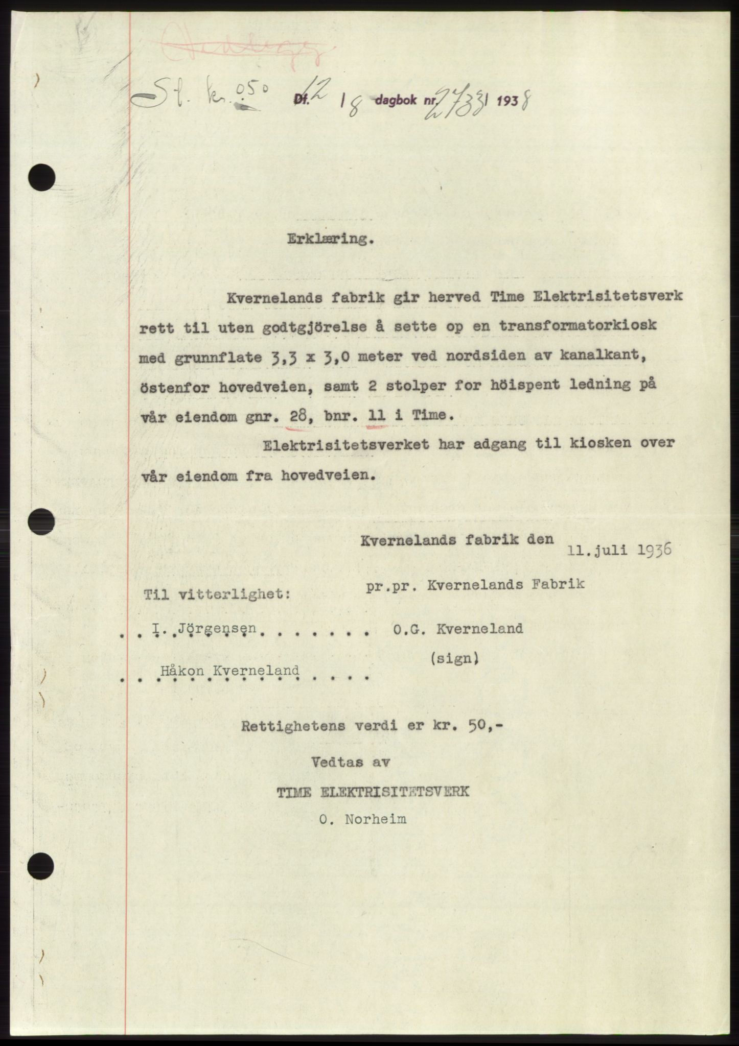Jæren sorenskriveri, SAST/A-100310/03/G/Gba/L0071: Pantebok, 1938-1938, Dagboknr: 2733/1938