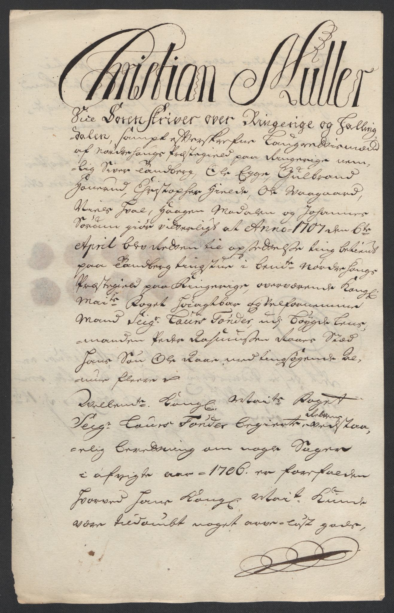 Rentekammeret inntil 1814, Reviderte regnskaper, Fogderegnskap, AV/RA-EA-4092/R22/L1465: Fogderegnskap Ringerike, Hallingdal og Buskerud, 1706, s. 179