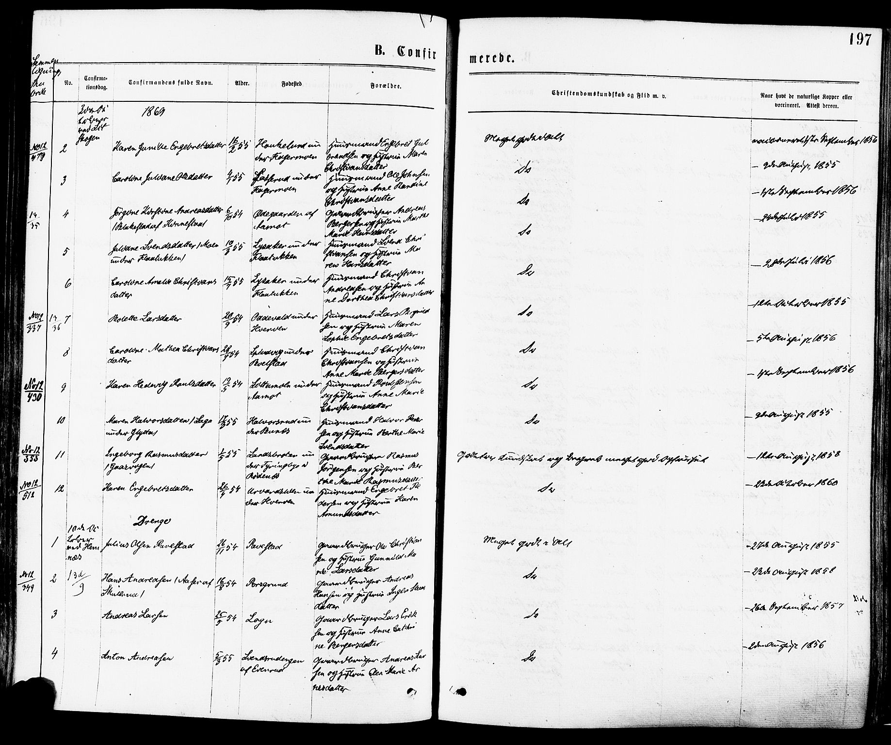 Høland prestekontor Kirkebøker, SAO/A-10346a/F/Fa/L0012.a: Ministerialbok nr. I 12A, 1869-1879, s. 197