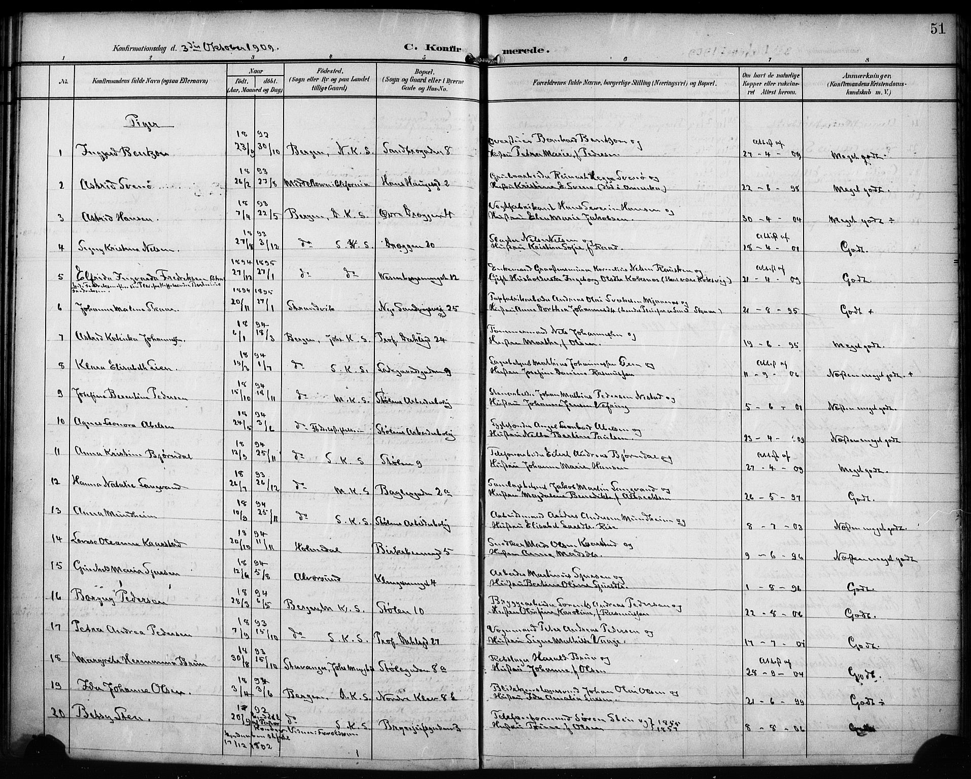 Mariakirken Sokneprestembete, SAB/A-76901/H/Hab/L0009: Klokkerbok nr. A 9, 1901-1919, s. 51