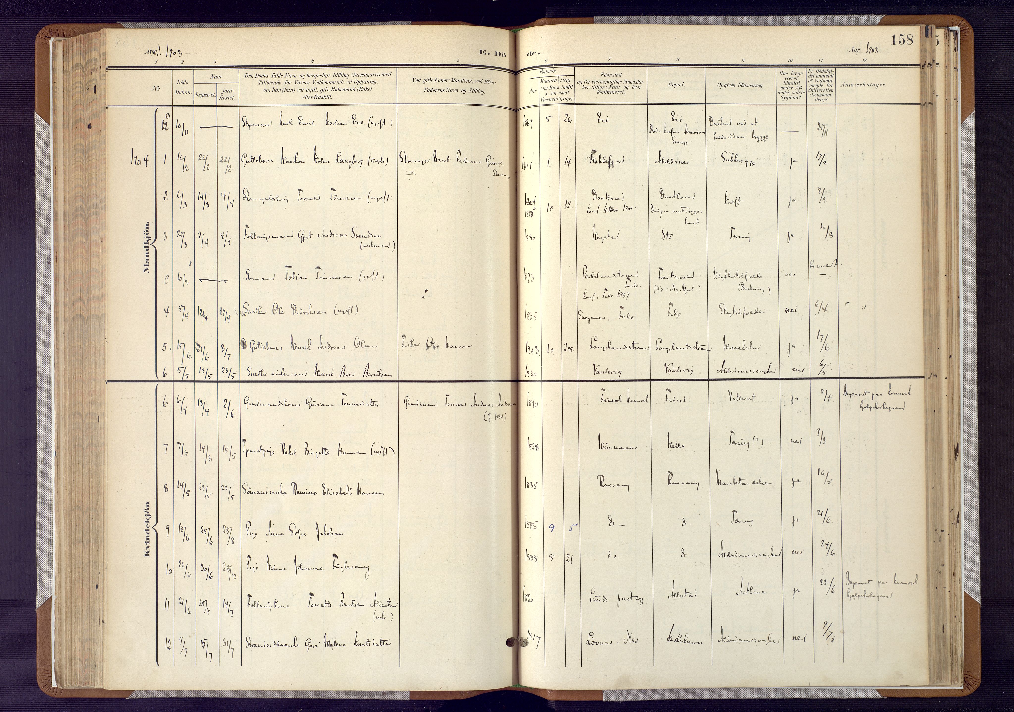 Flekkefjord sokneprestkontor, AV/SAK-1111-0012/F/Fa/Fab/L0007: Ministerialbok nr. A 7, 1902-1921, s. 158