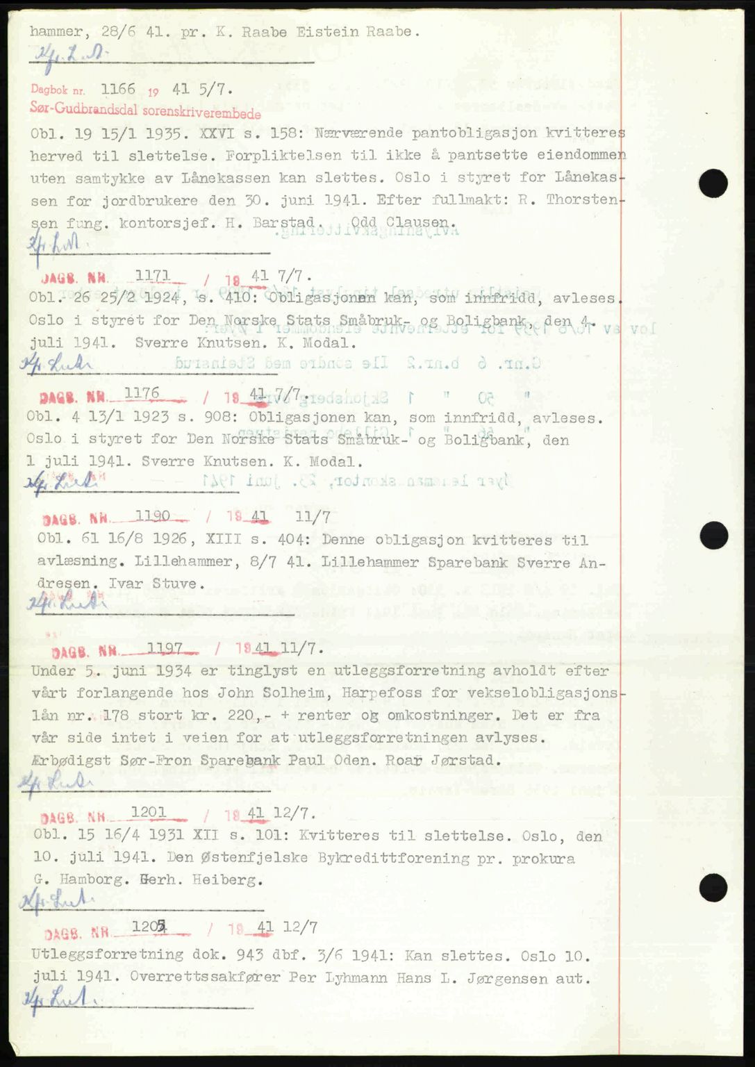 Sør-Gudbrandsdal tingrett, SAH/TING-004/H/Hb/Hbf/L0002: Pantebok nr. C1, 1938-1951, Dagboknr: 1166/1941