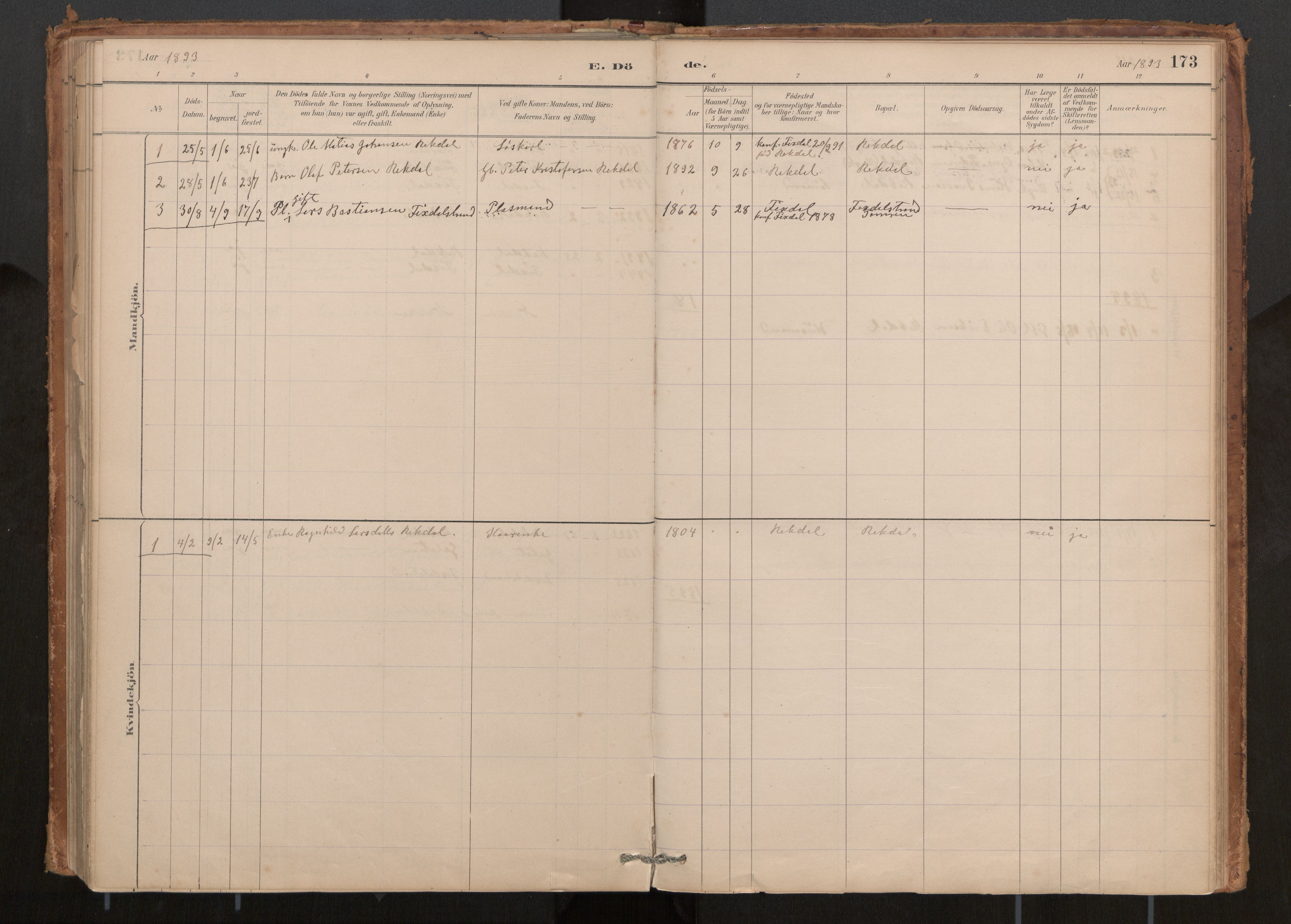 Ministerialprotokoller, klokkerbøker og fødselsregistre - Møre og Romsdal, AV/SAT-A-1454/540/L0540a: Ministerialbok nr. 540A02, 1884-1908, s. 173