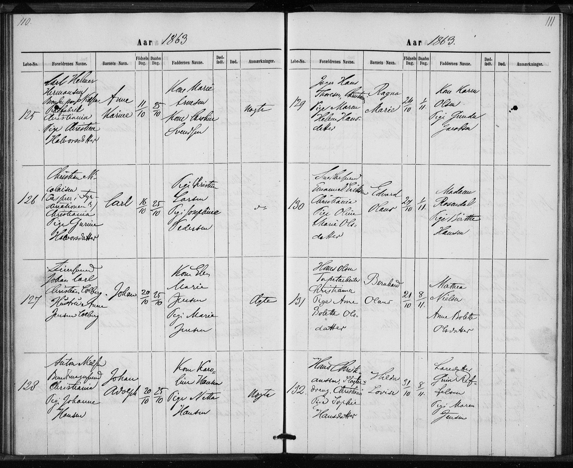 Rikshospitalet prestekontor Kirkebøker, AV/SAO-A-10309b/K/L0002/0002: Dåpsbok nr. 2.2, 1860-1868, s. 110-111