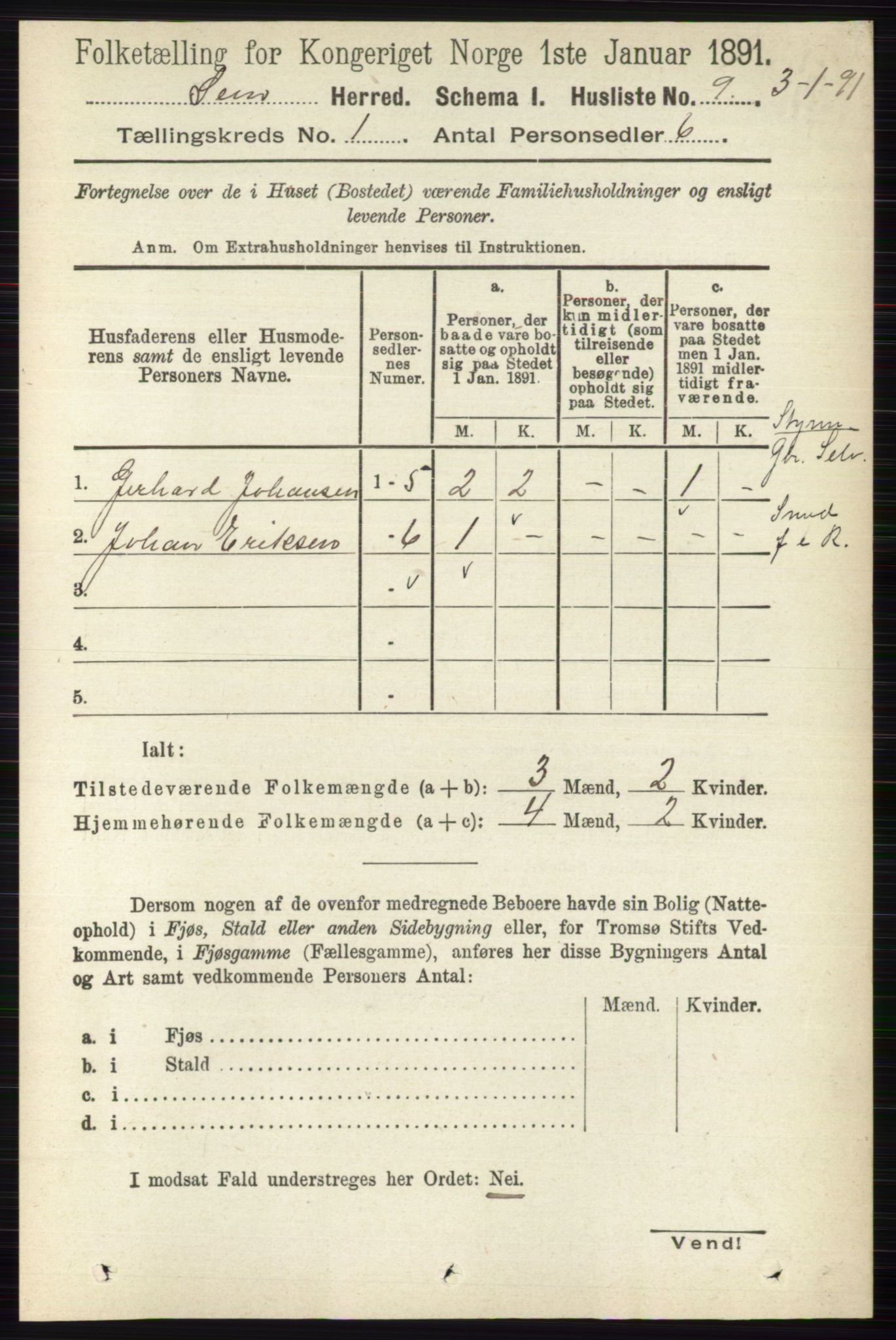 RA, Folketelling 1891 for 0721 Sem herred, 1891, s. 43